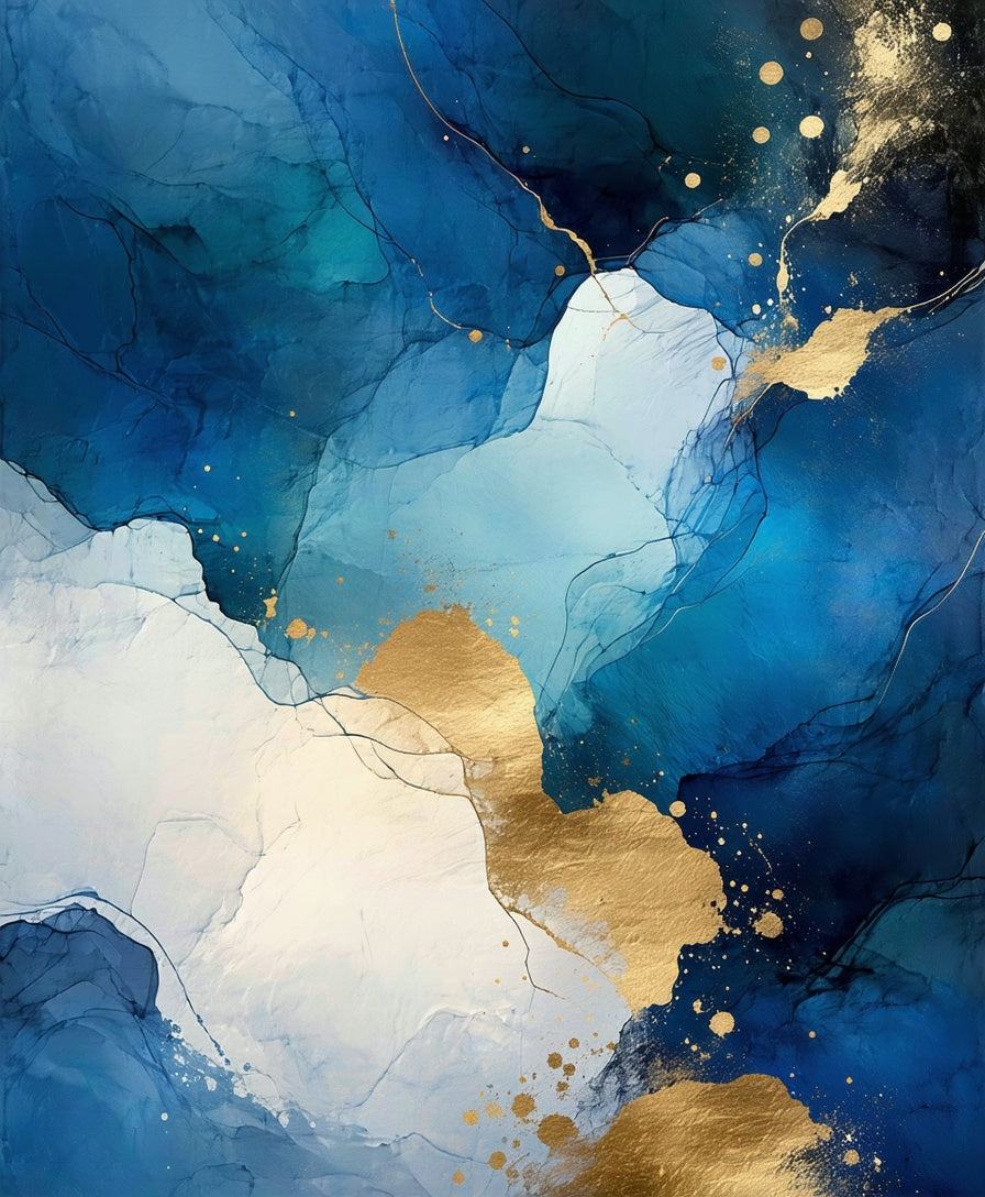 Abstract Blue Gold Swirl Design Rug