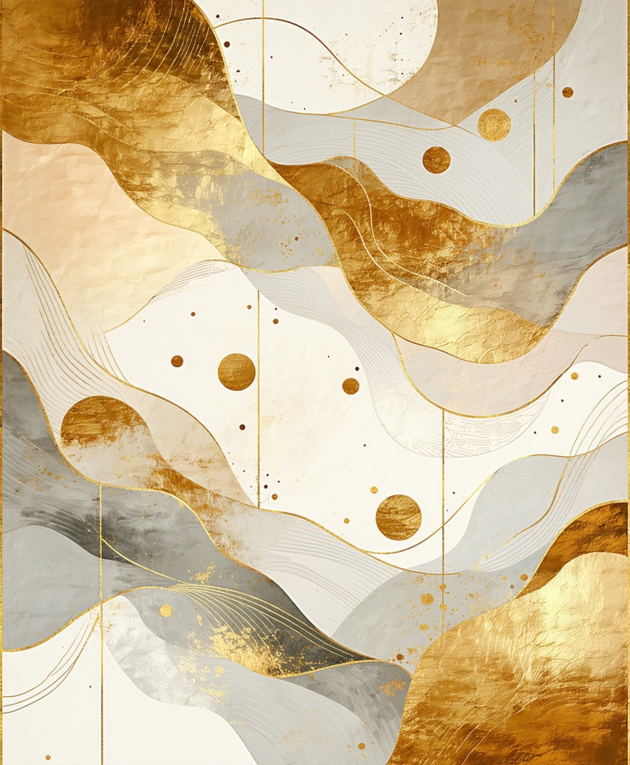 Abstract Gold Gray Wave Pattern Rug