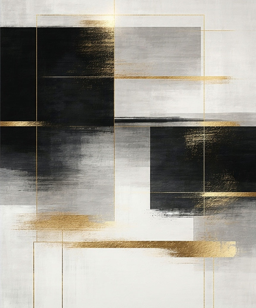 Abstract Brushstroke Gold Geometric Design Rug