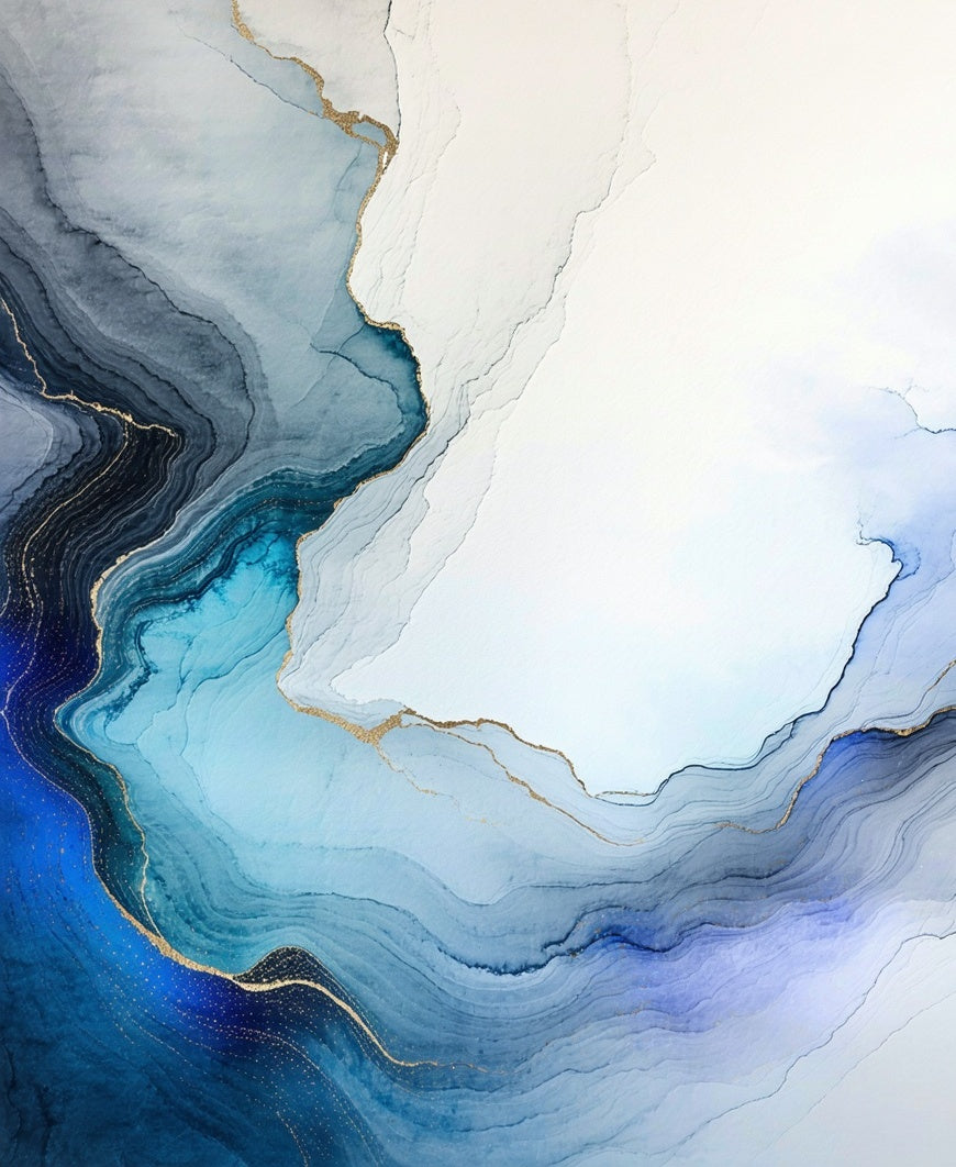 Abstract Blue Swirl Gold Accented Rug