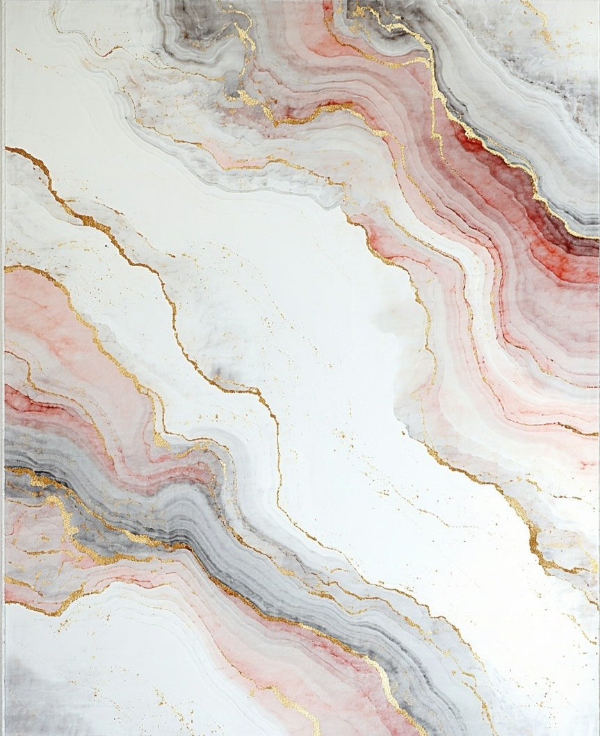 Abstract Pink Gray Gold Agate Rug