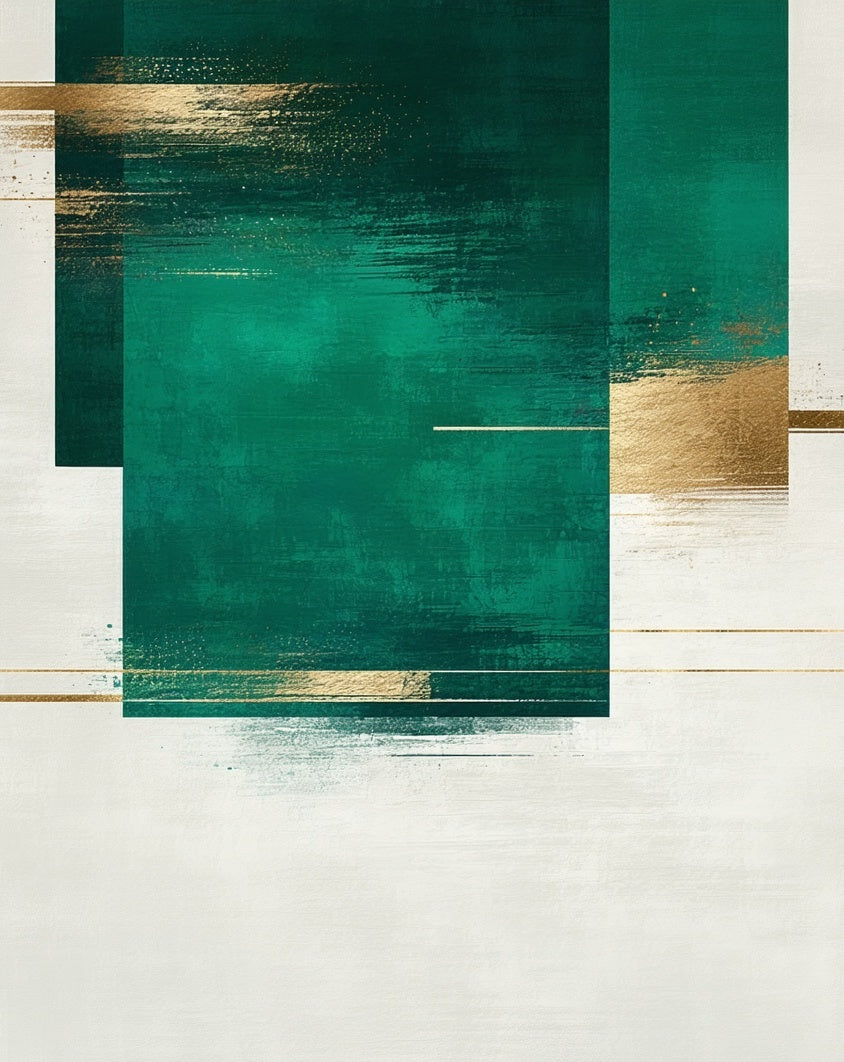 Abstract Emerald Gold Brushstroke Rug