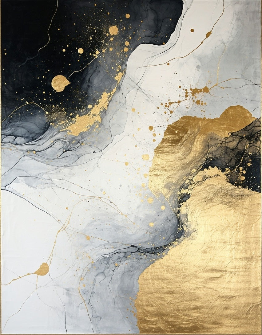 Abstract Gold Black Marble Liquid Design Rug