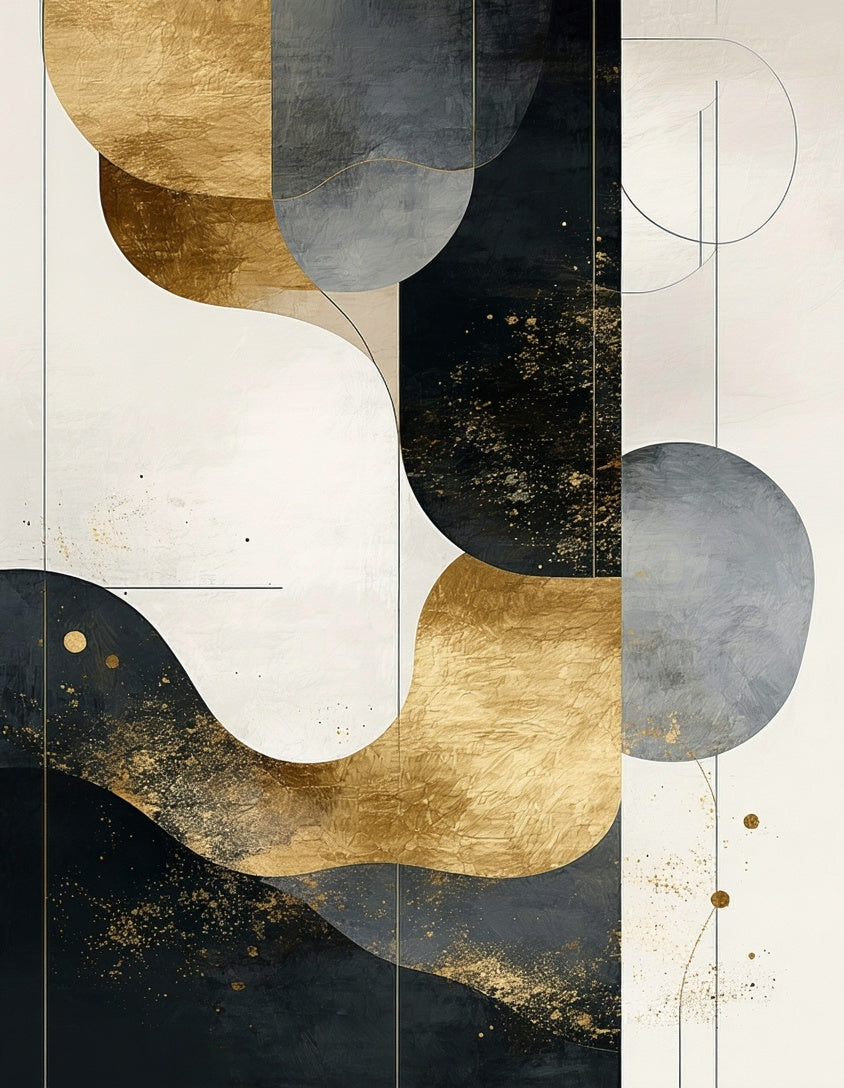 Abstract Gold Black Geometric Flow Rug