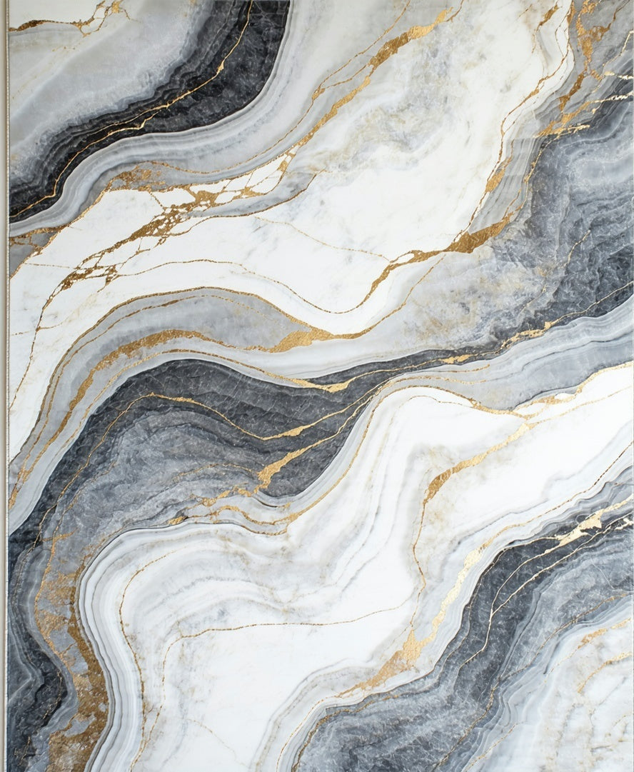 Abstract Gold Veined Marble Rug