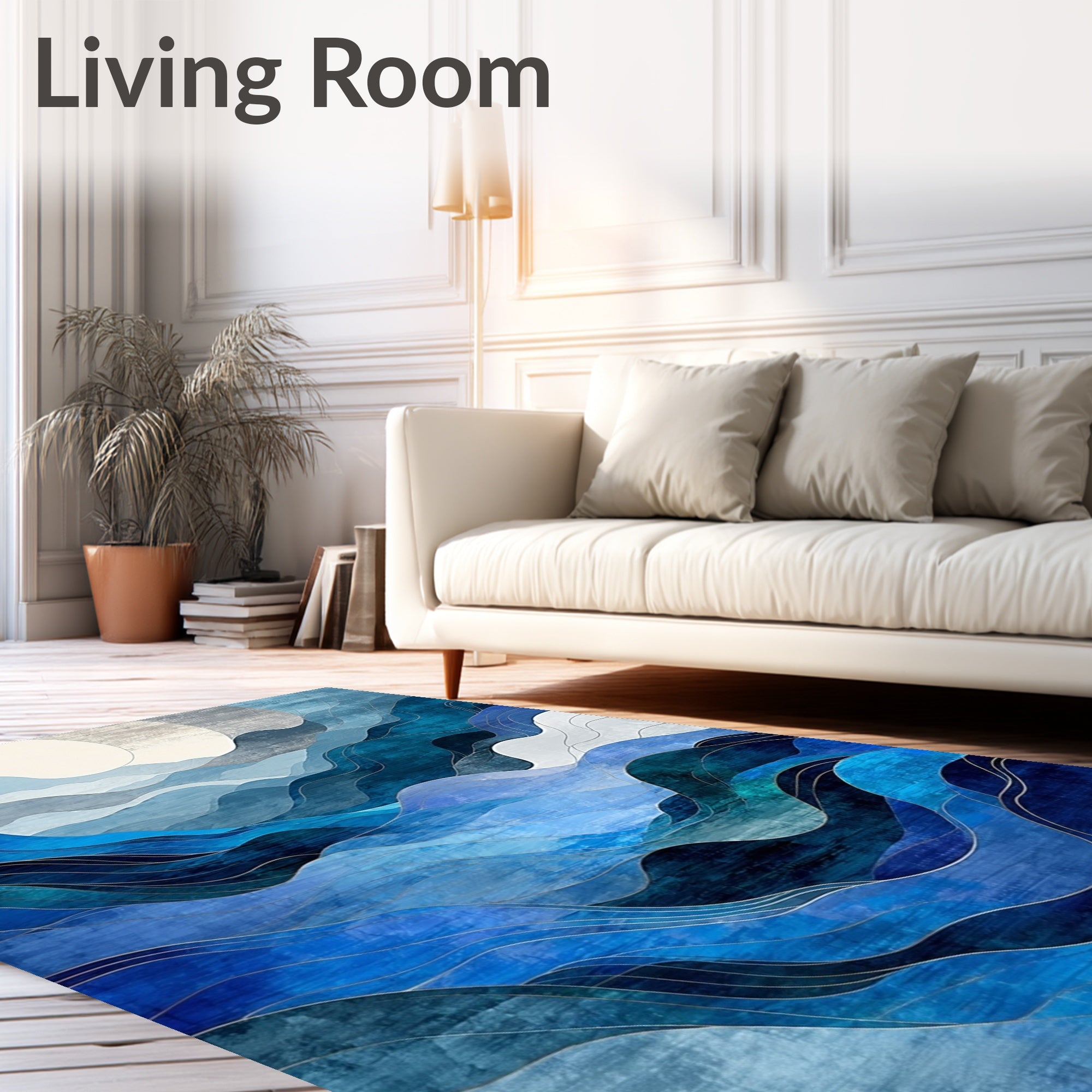 Abstract Layered Blue Waves Rug