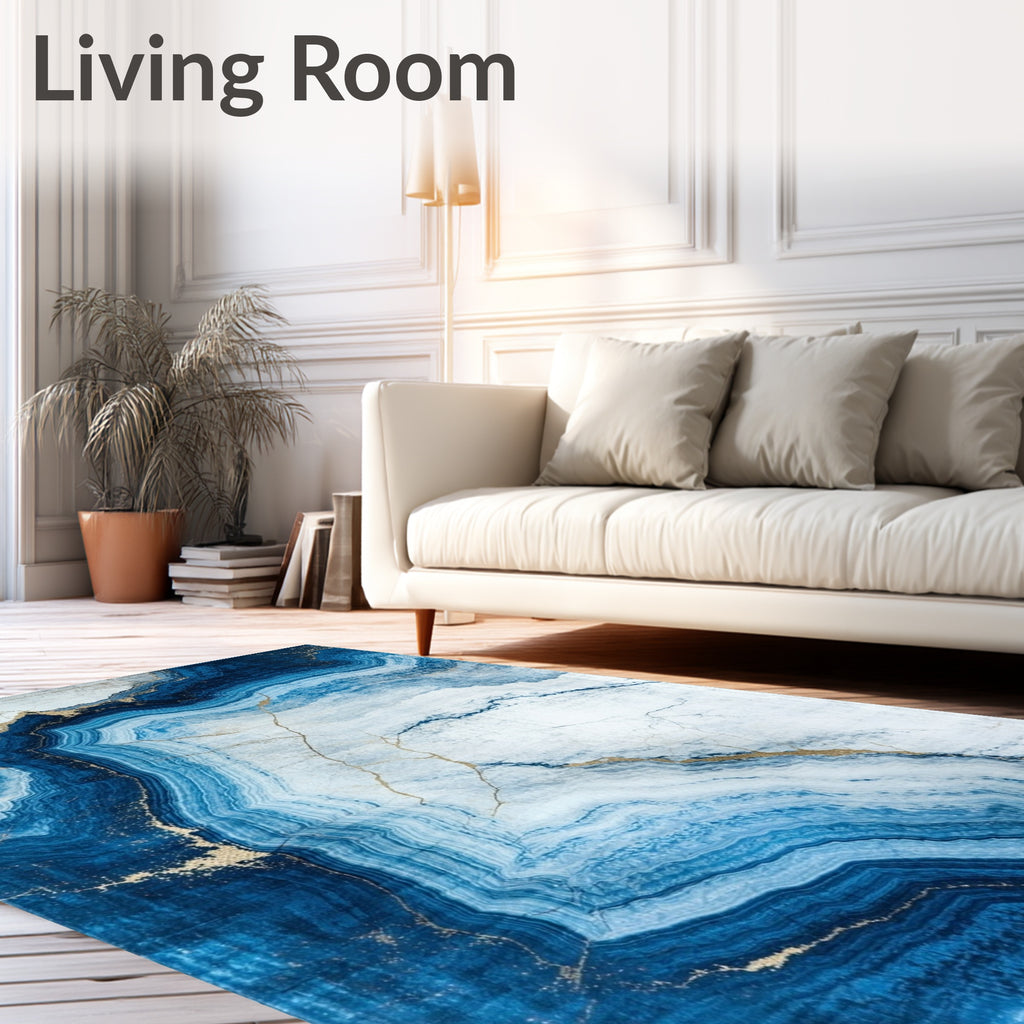 Abstract Blue Agate Stone Pattern Rug