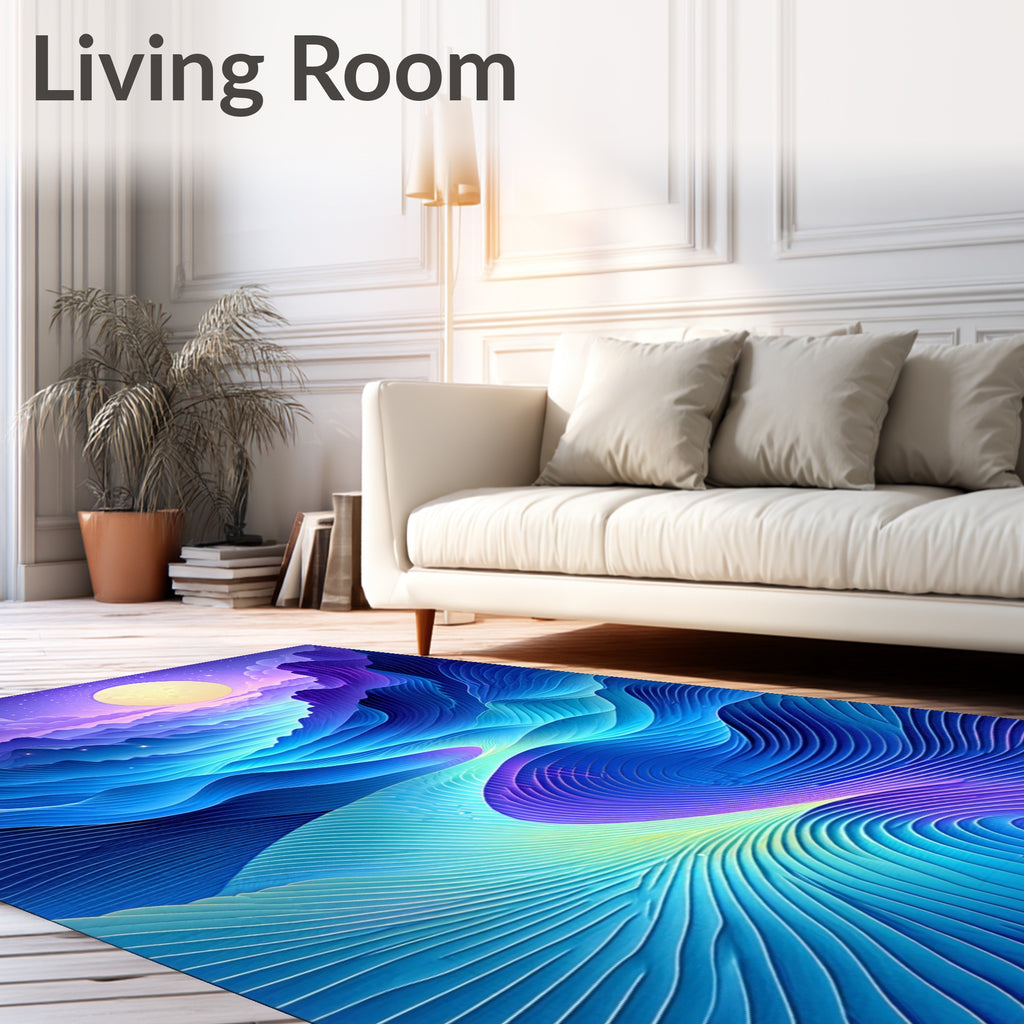 Abstract Blue Purple Mountain Wave Pattern Rug