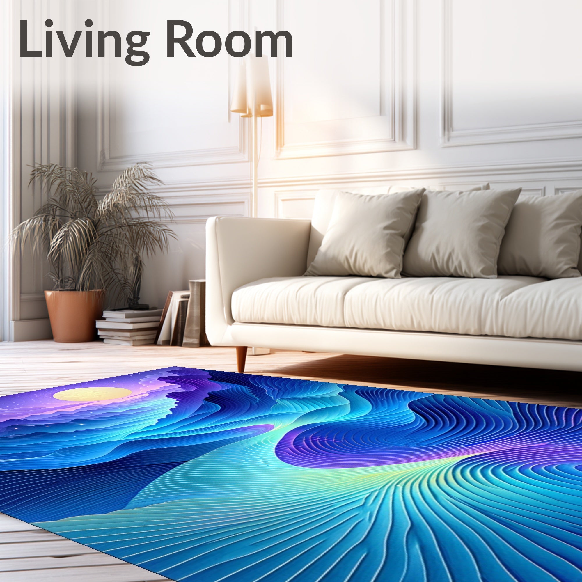 Abstract Blue Purple Mountain Wave Pattern Rug