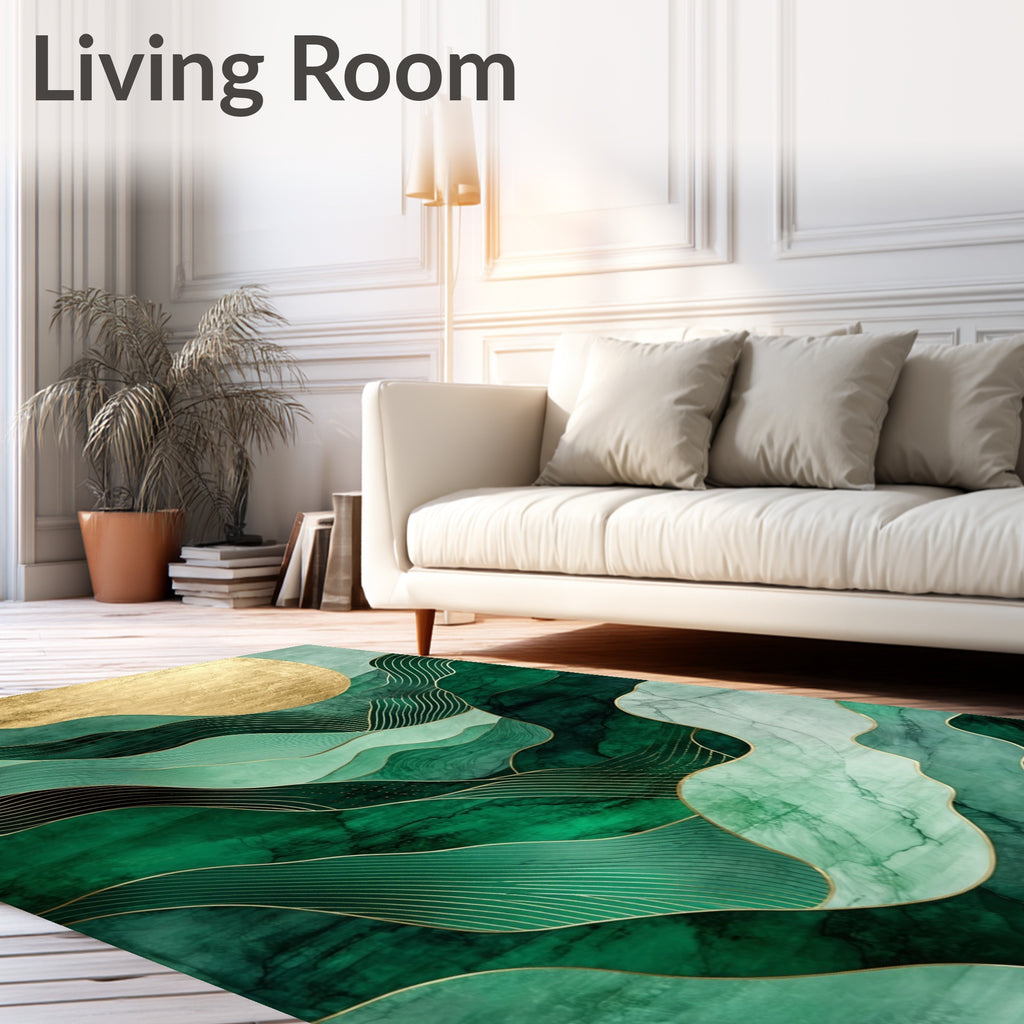 Abstract Green Gold Landscape Rug