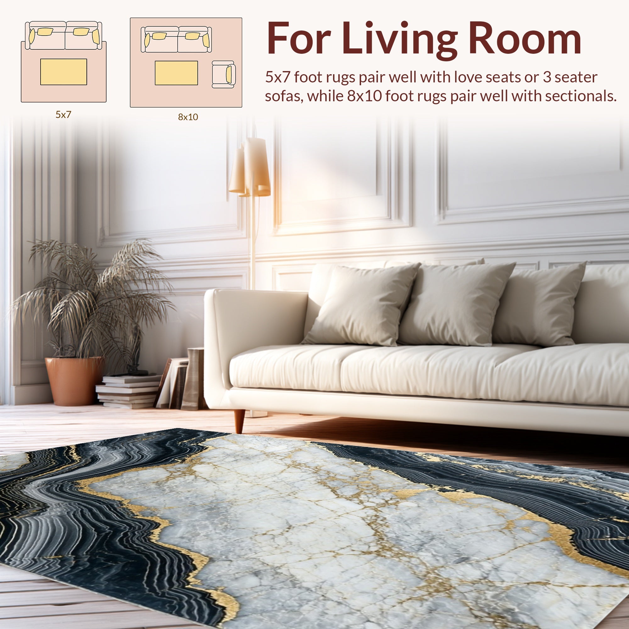 Abstract Marble Gold Veined Design Rug