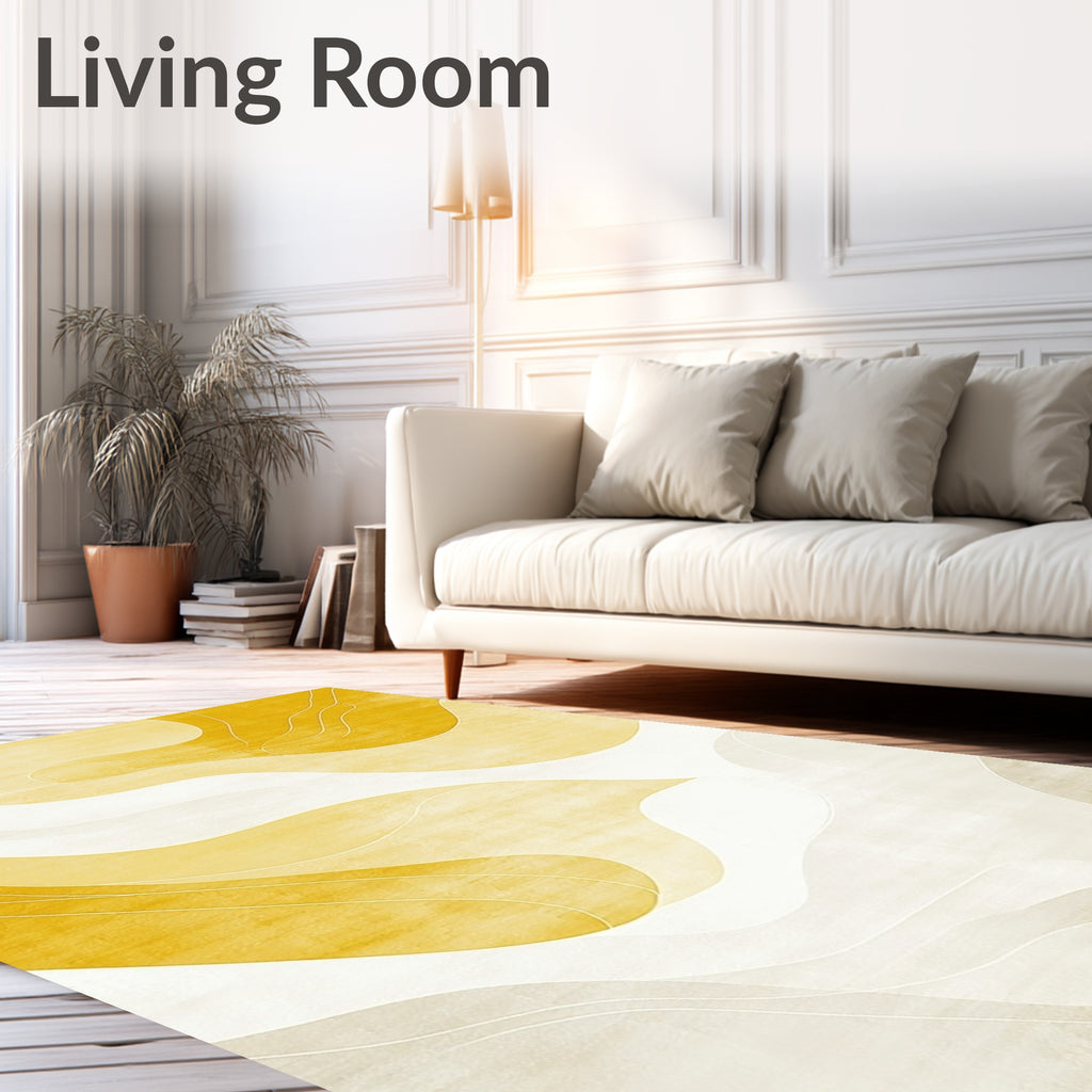 Abstract Flowing Yellow White Waves Rug