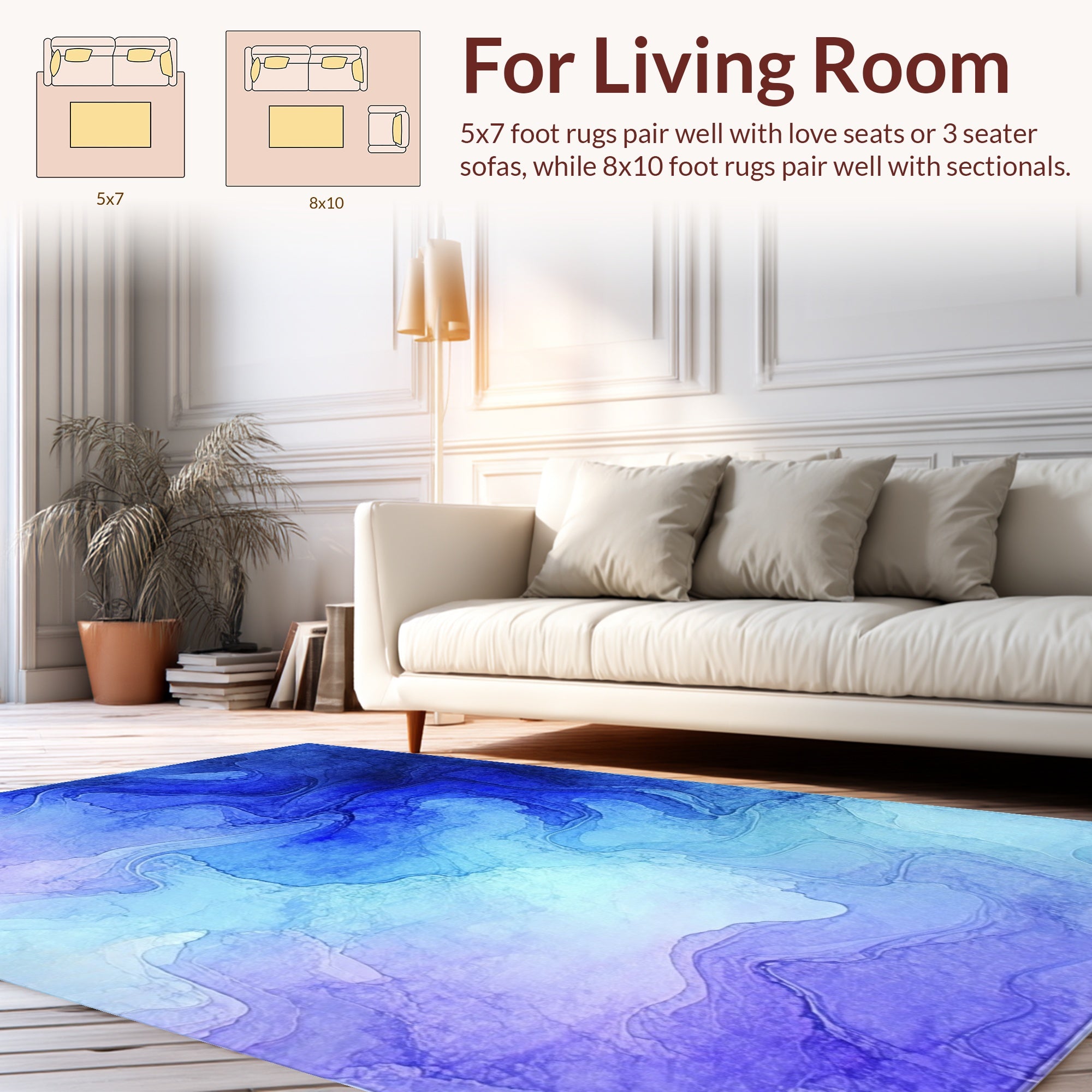 Abstract Blue Swirling Ink Design Rug