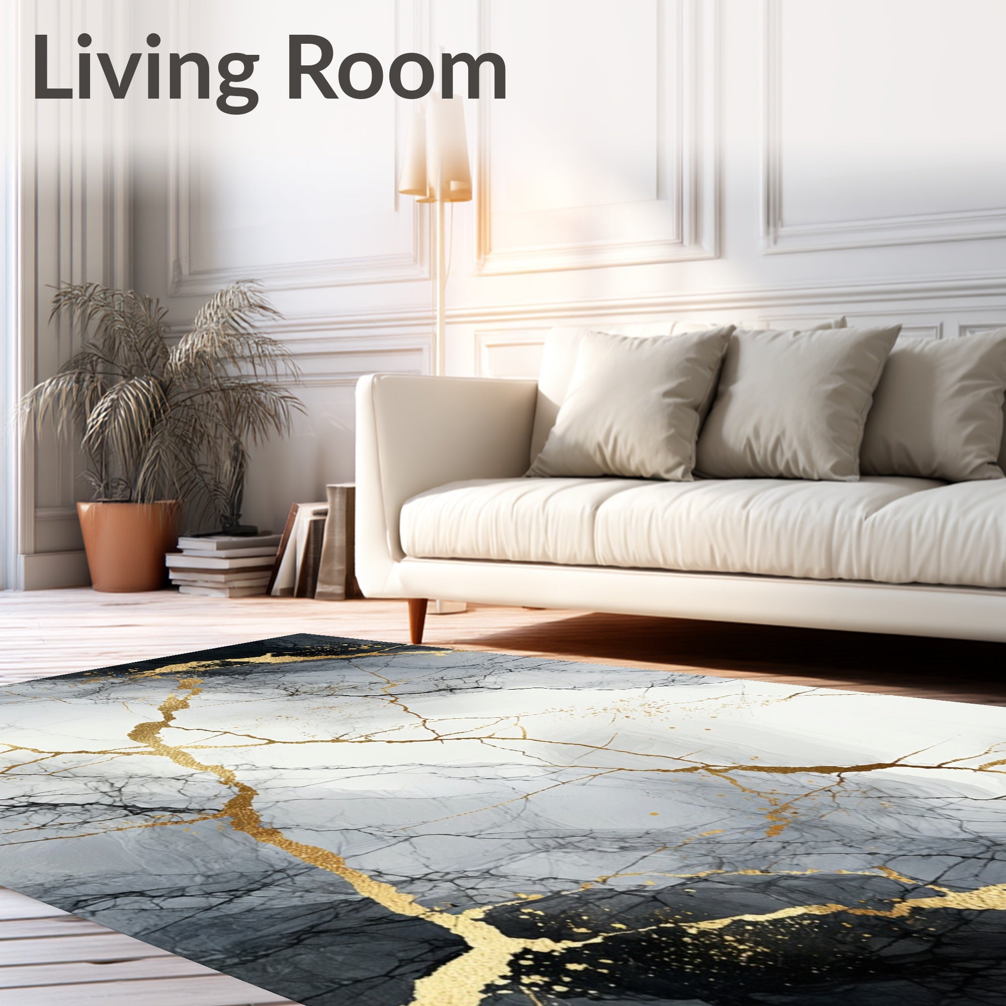 Abstract Gold Vein Marble Pattern Rug