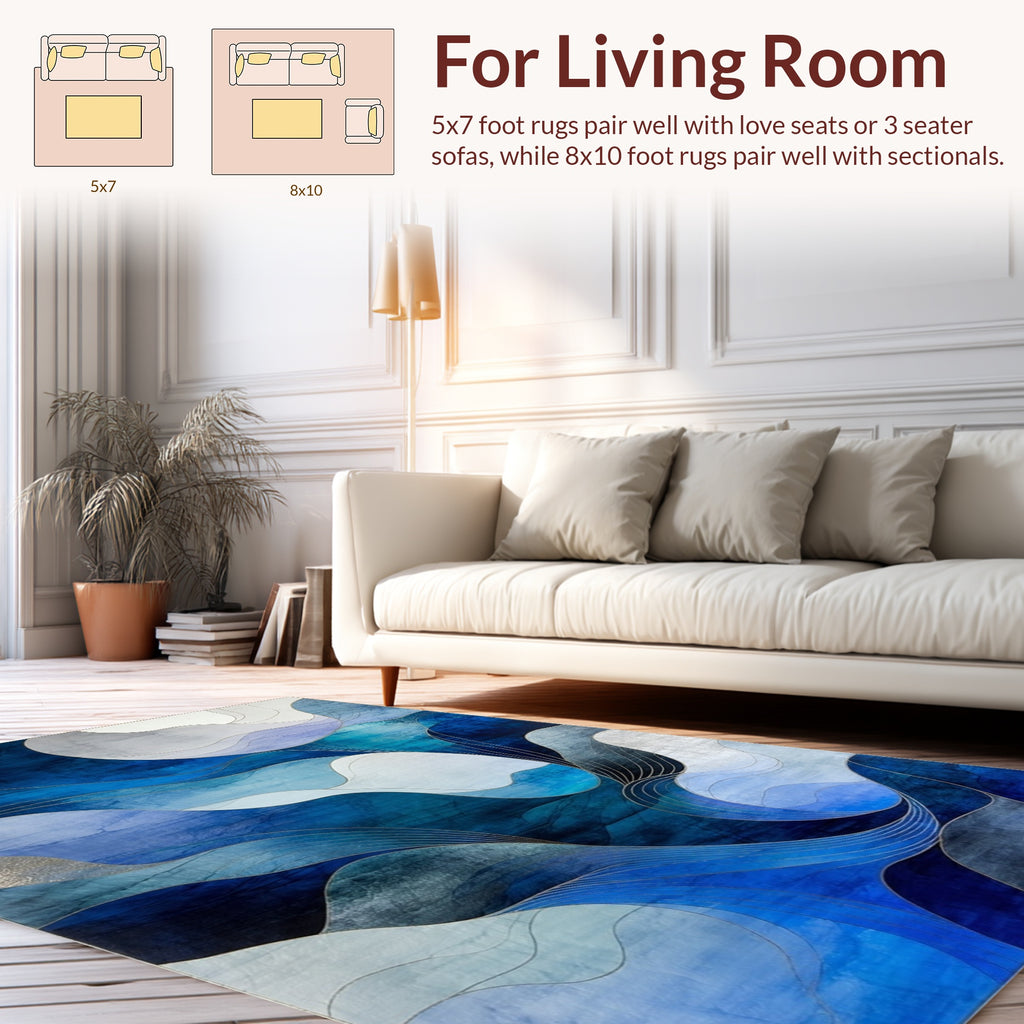 Abstract Blue Wave And Flow Rug