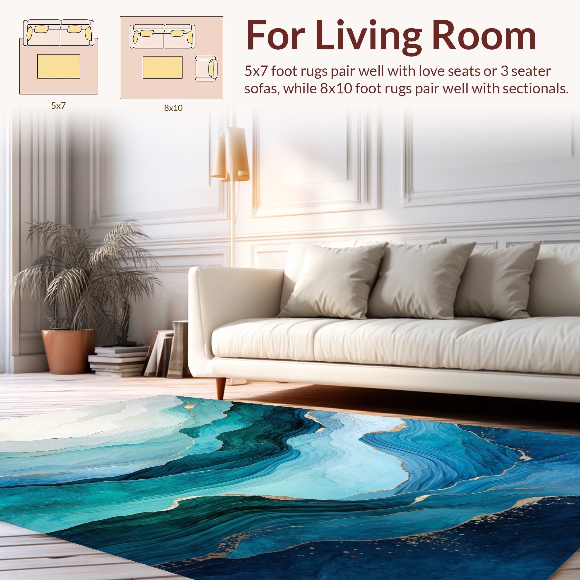 Abstract Blue Gold Wavy Landscape Rug