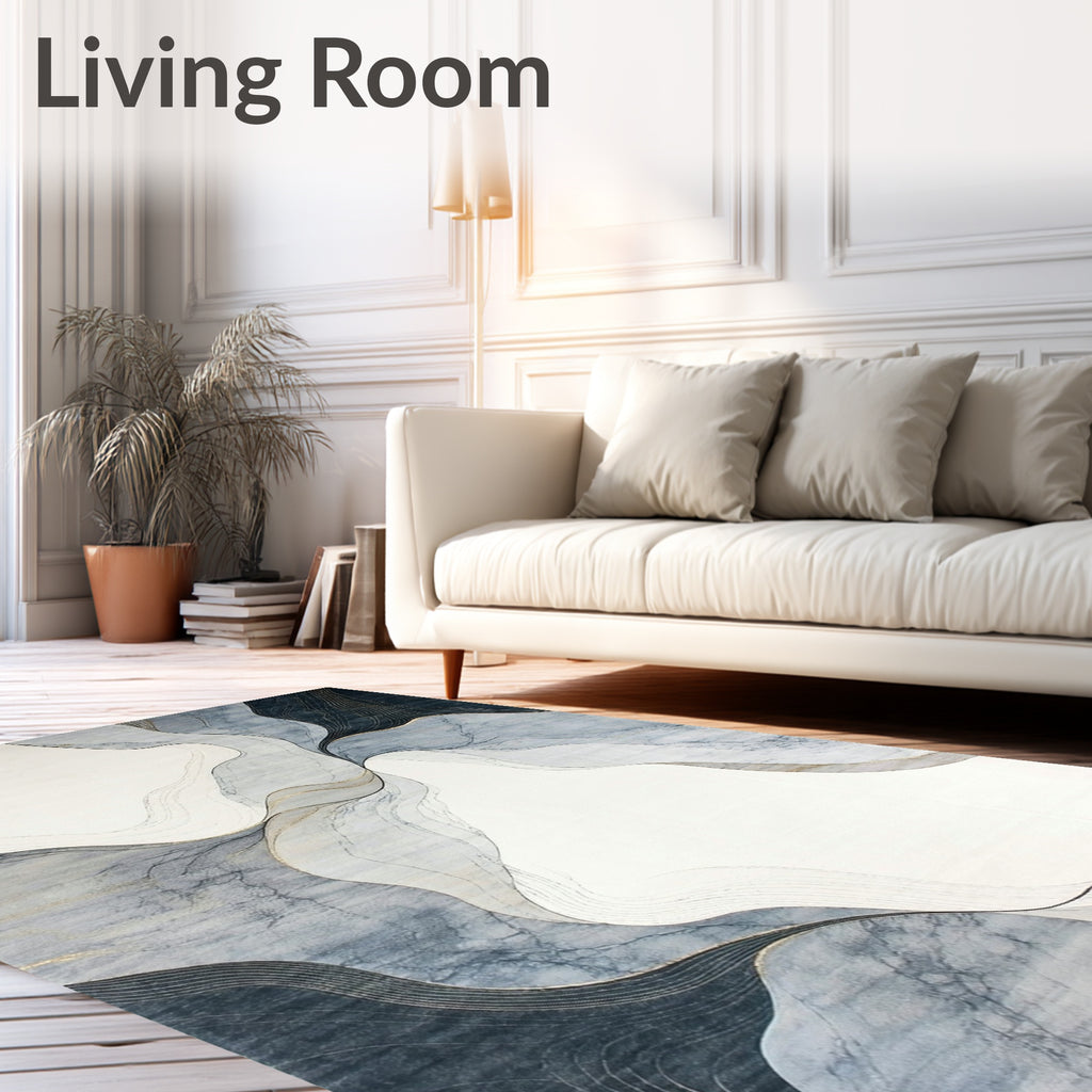 Abstract Blue Marble Scenic Waves Rug