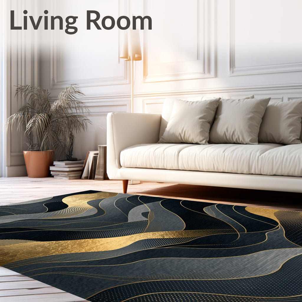 Abstract Gold Gray Wavy Lines Rug
