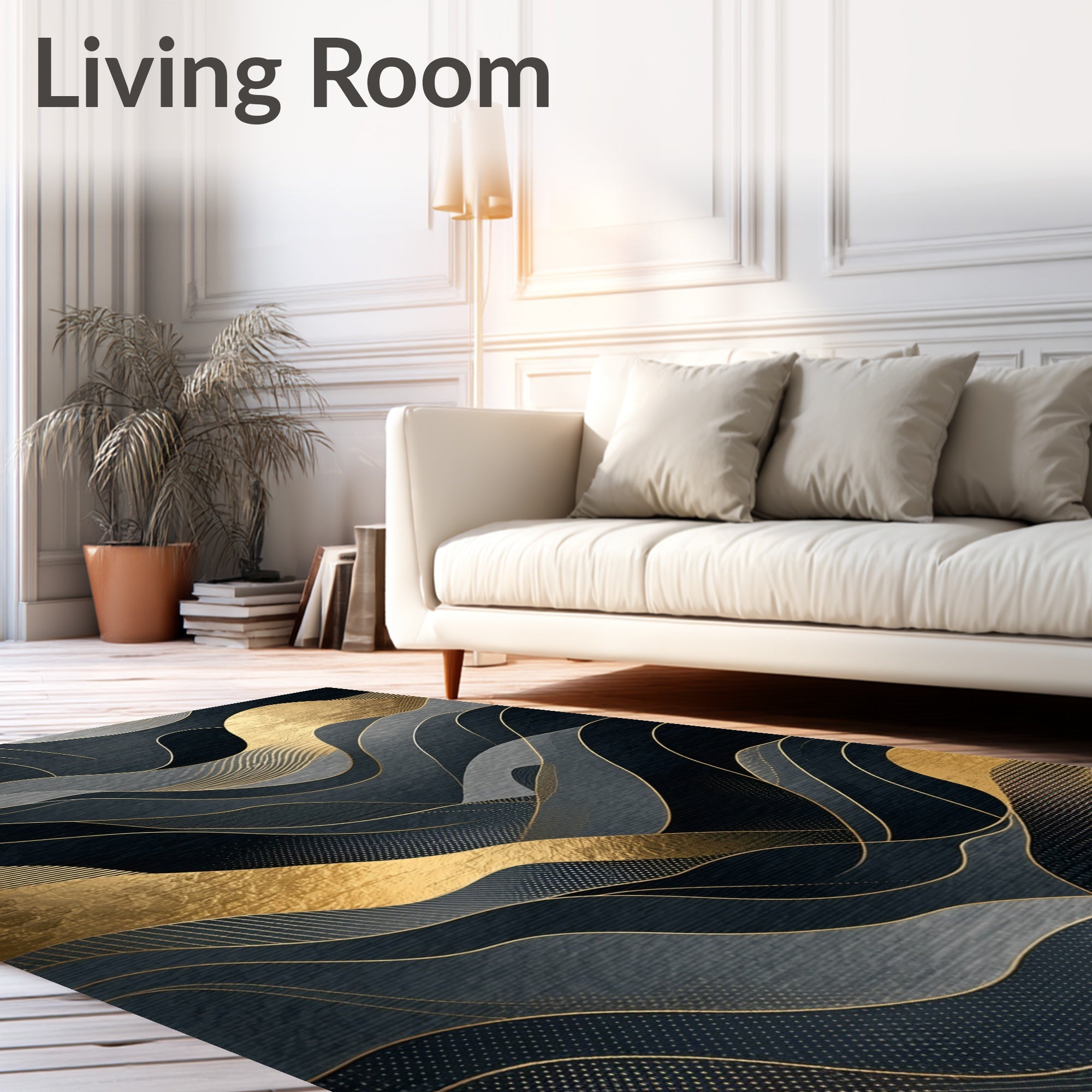 Abstract Gold Gray Wavy Lines Rug