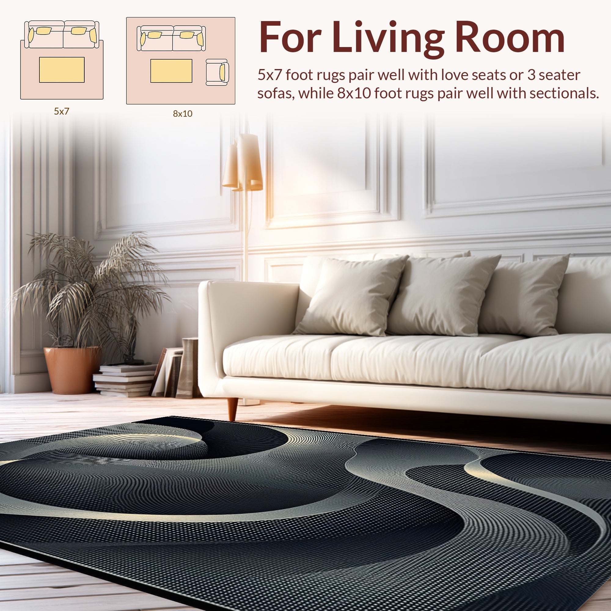 Abstract Flowing Lines Dots Design Rug
