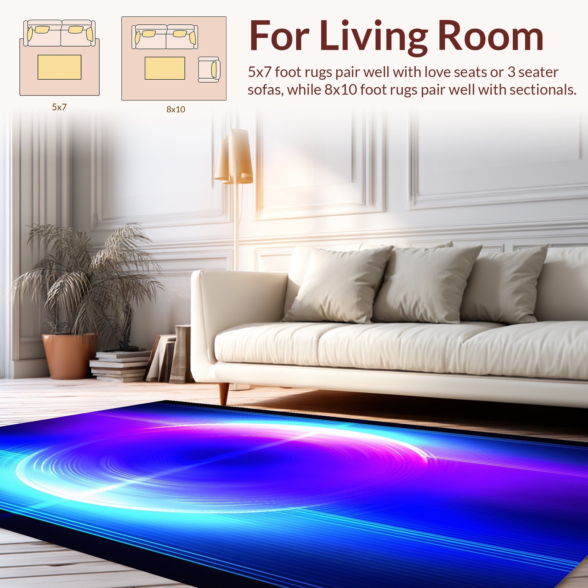 Abstract Circular Neon Light Design Rug