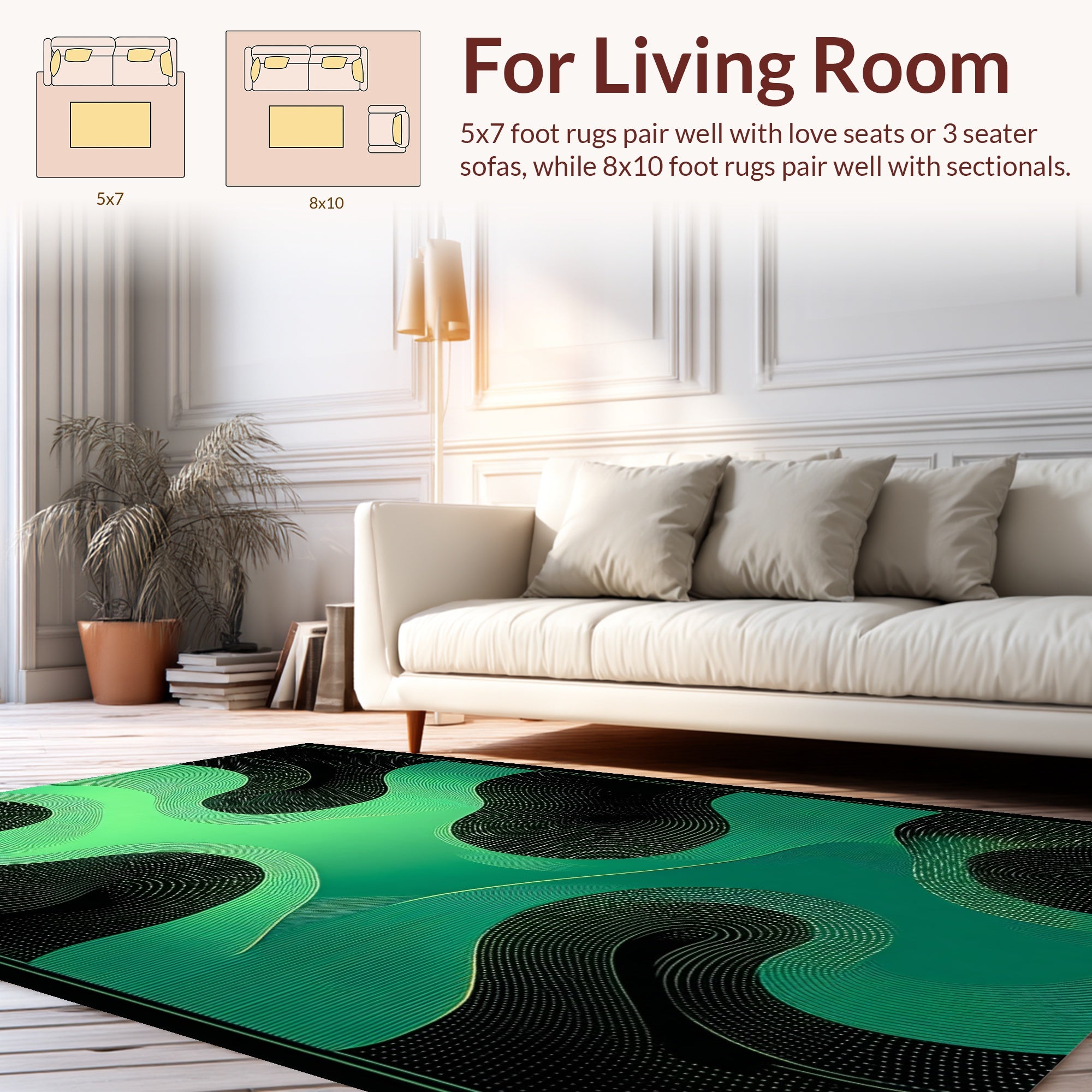 Abstract Green Wave Pattern Rug