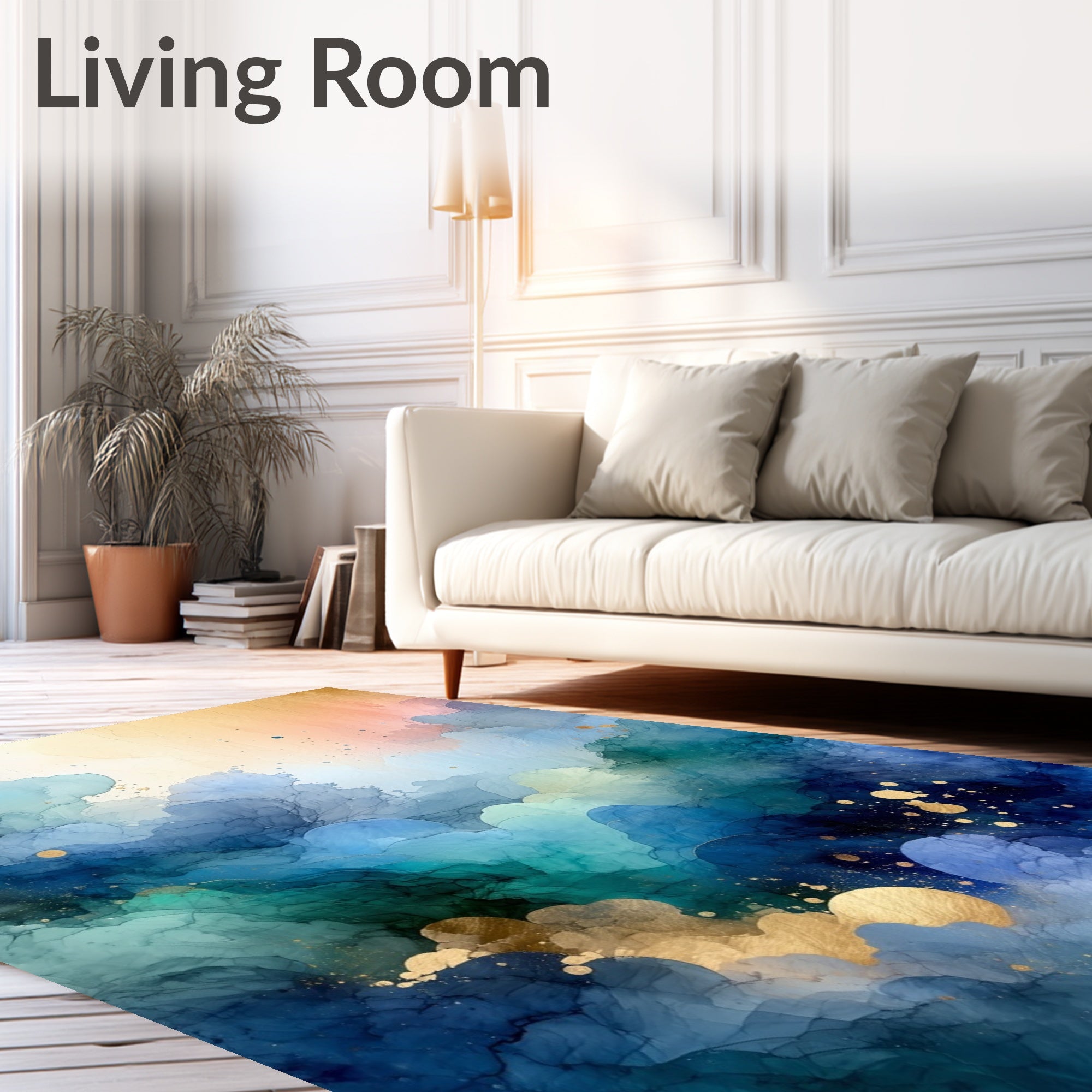 Abstract Blue Gold Cloudscape Rug