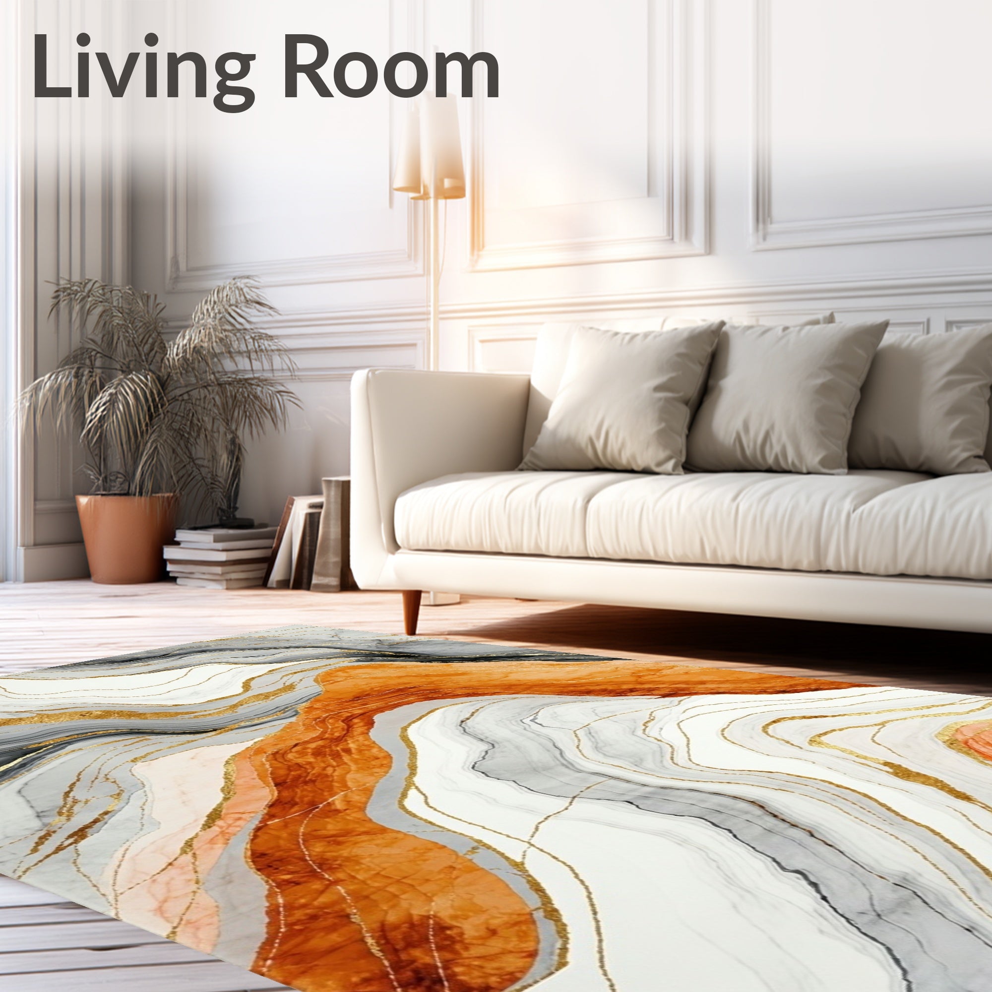 Abstract Marble Gold Veined Design Rug