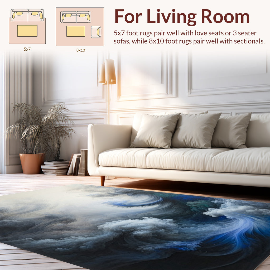 Abstract Deep Blue Swirl Pattern Rug