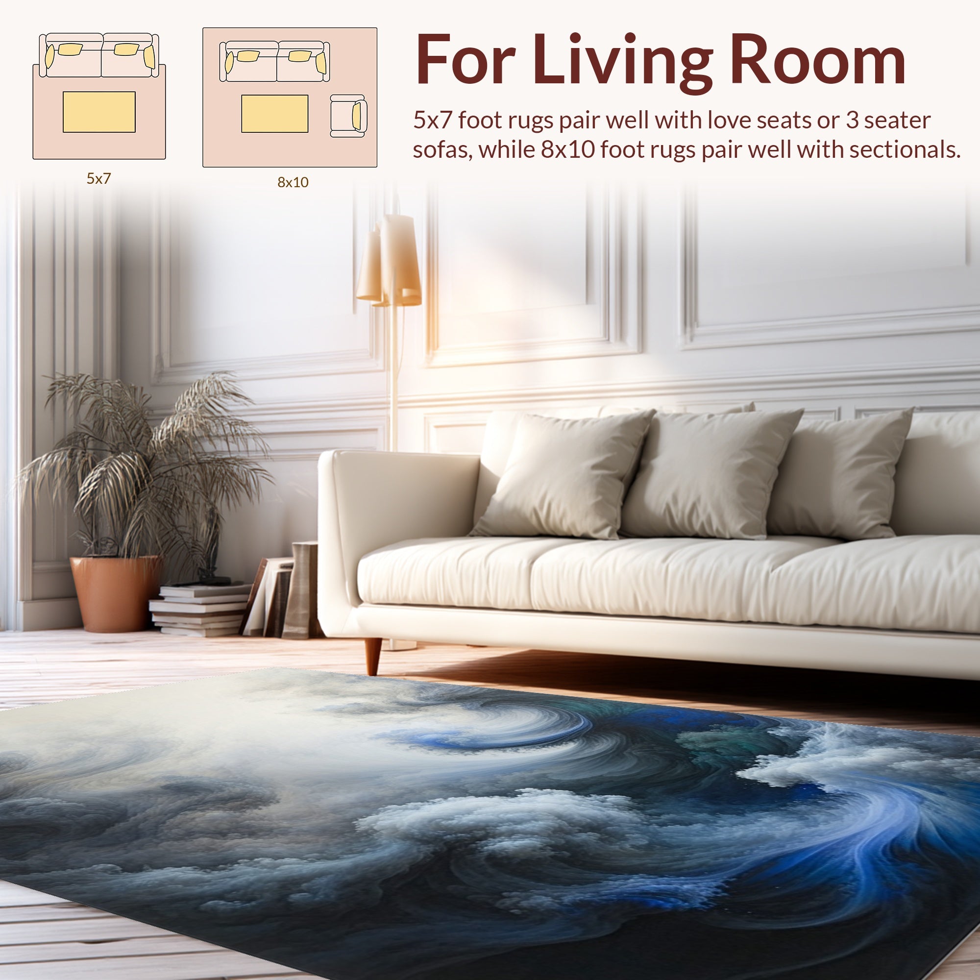 Abstract Deep Blue Swirl Pattern Rug