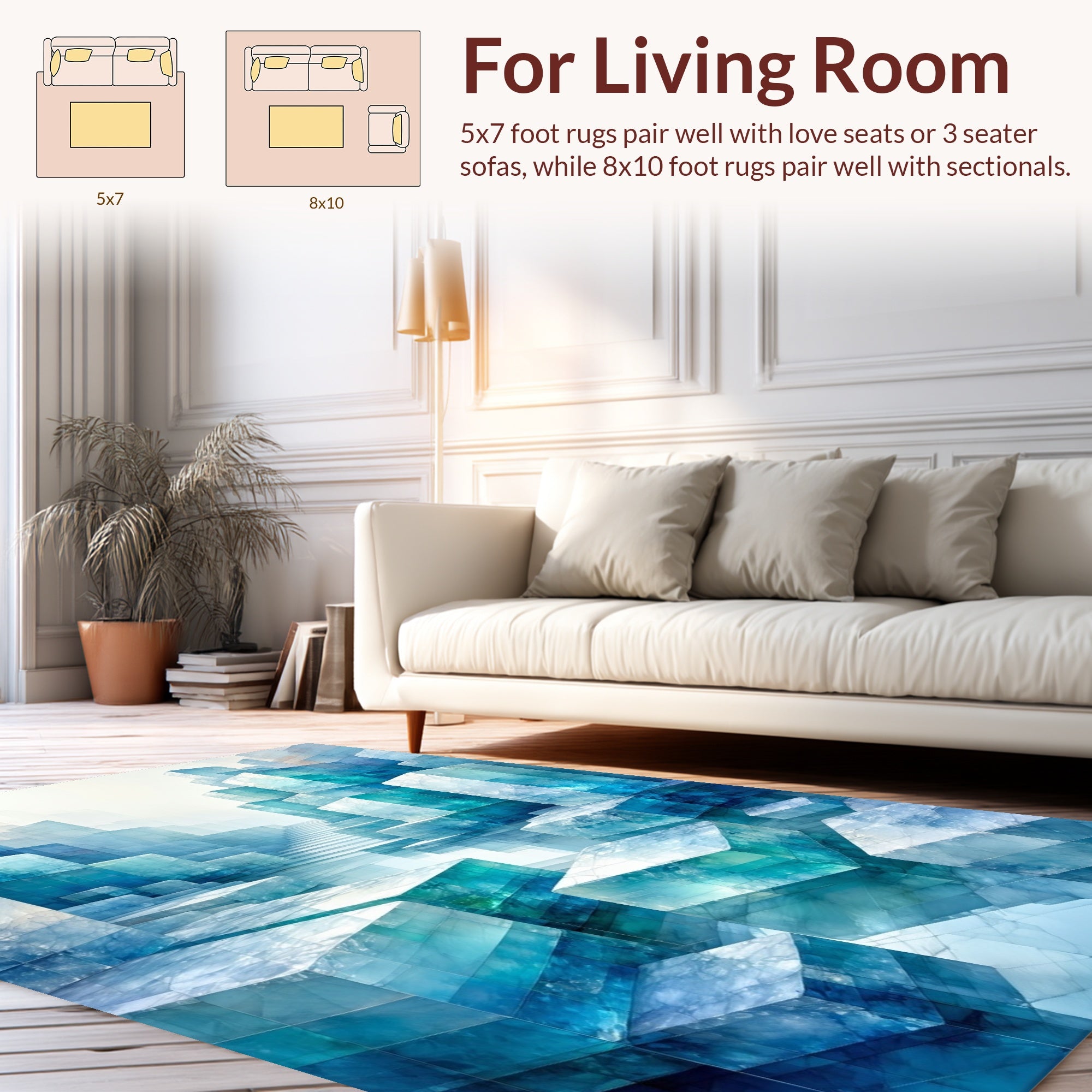 Abstract Blue Crystal Geometric Landscape Rug