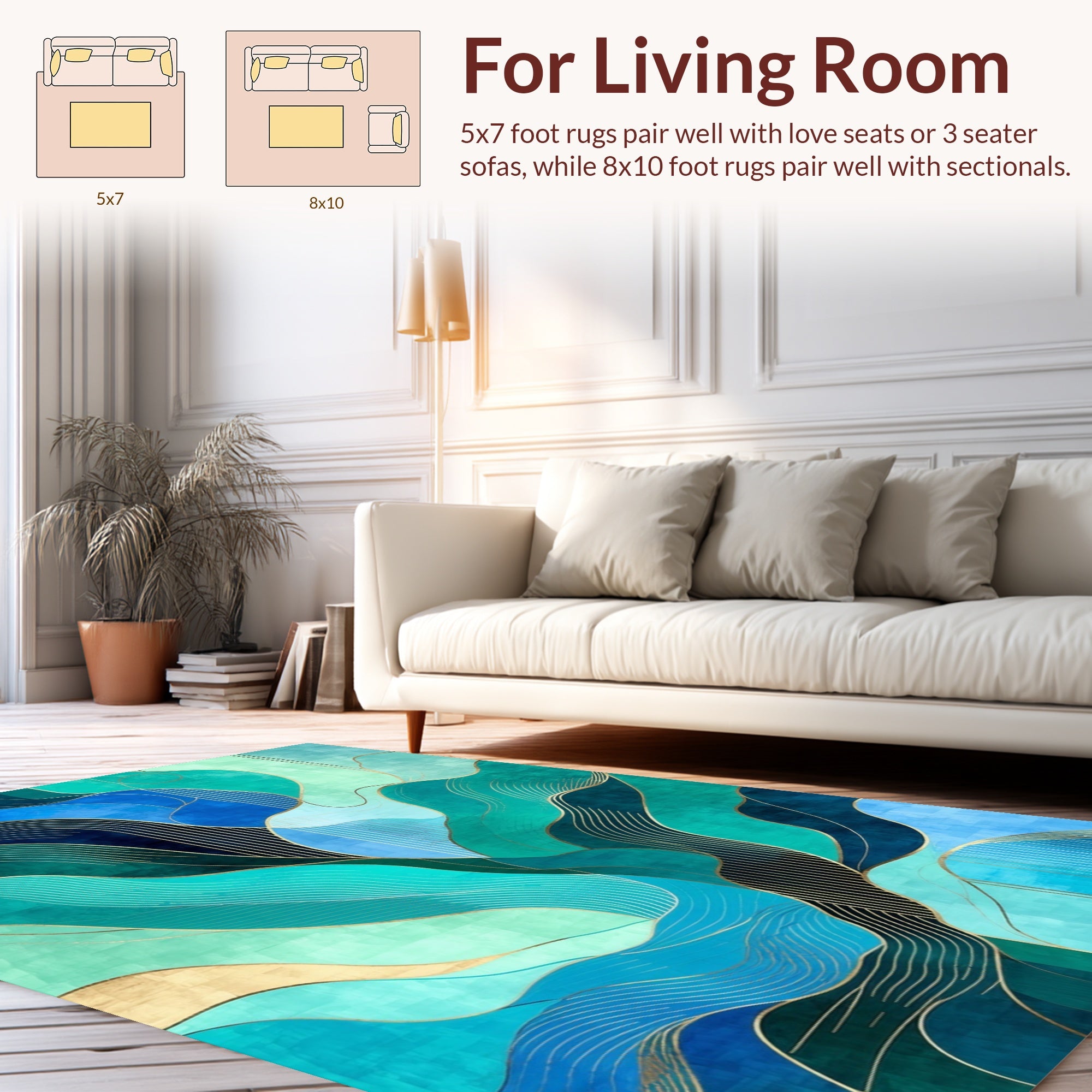 Abstract Blue Green Wave Rug