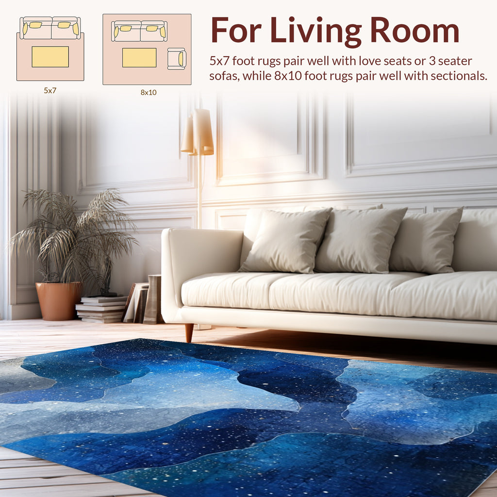 Abstract Blue White Starry Night Design Rug