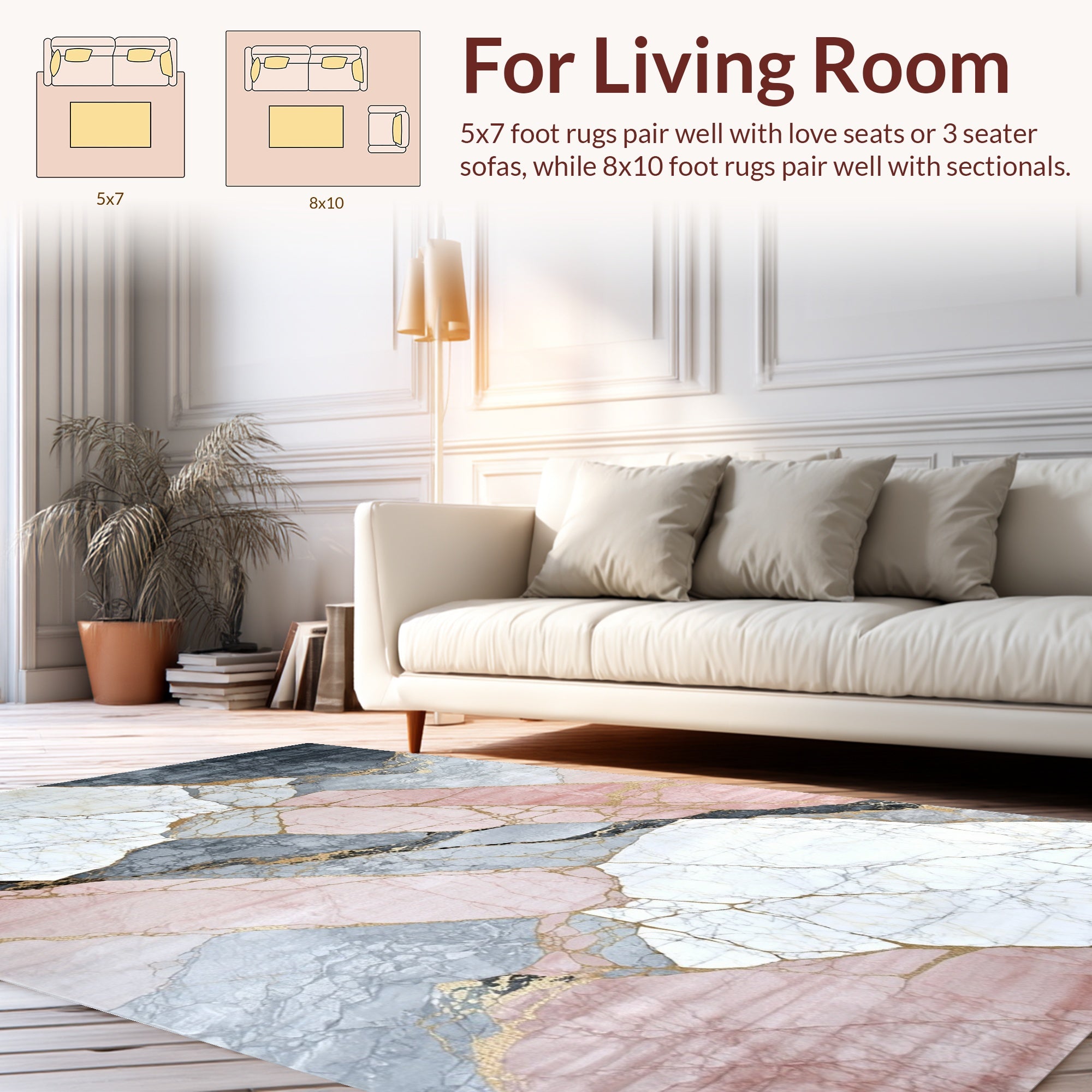 Abstract Gold Veined Geometric Marble Rug