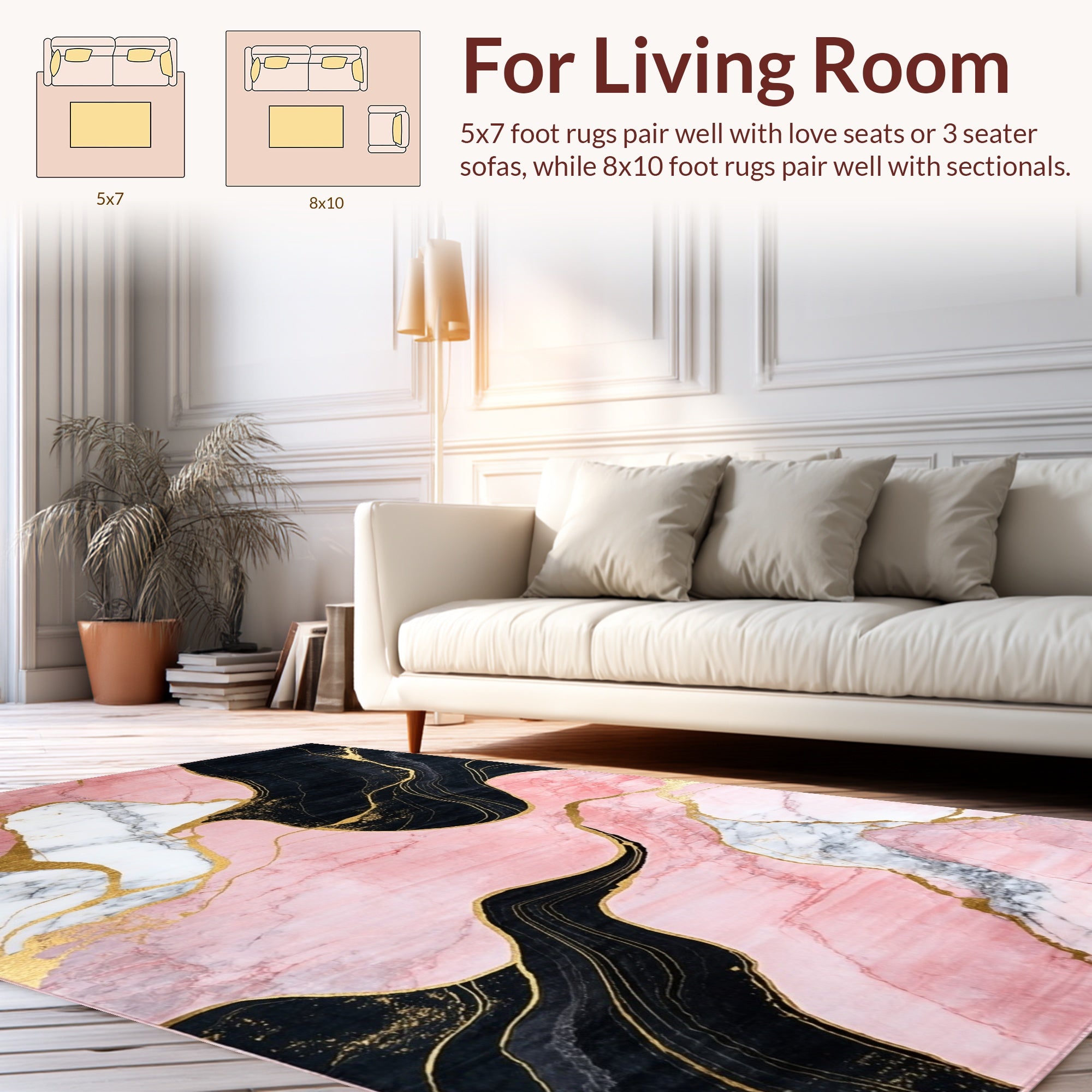 Abstract Pink Gold Marble Wave Rug