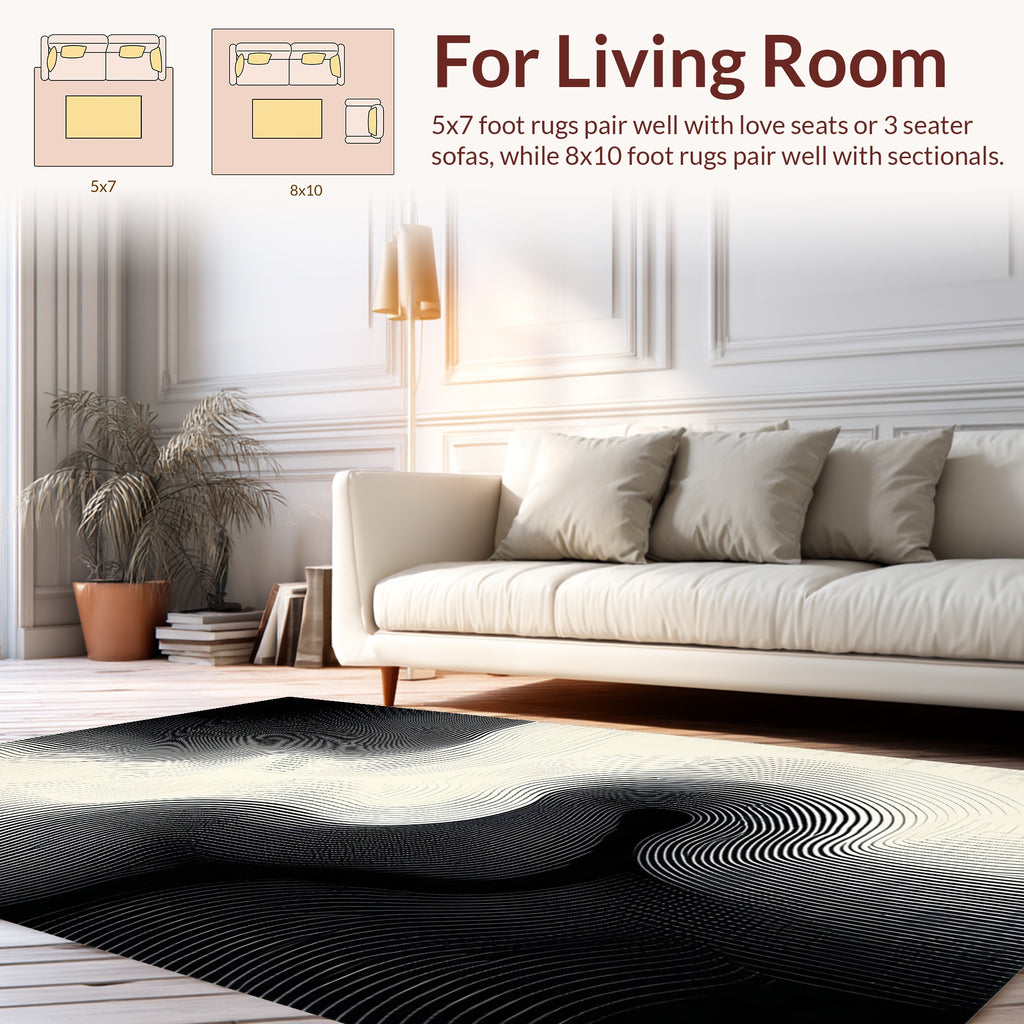 Abstract Black White Wavy Lines Rug
