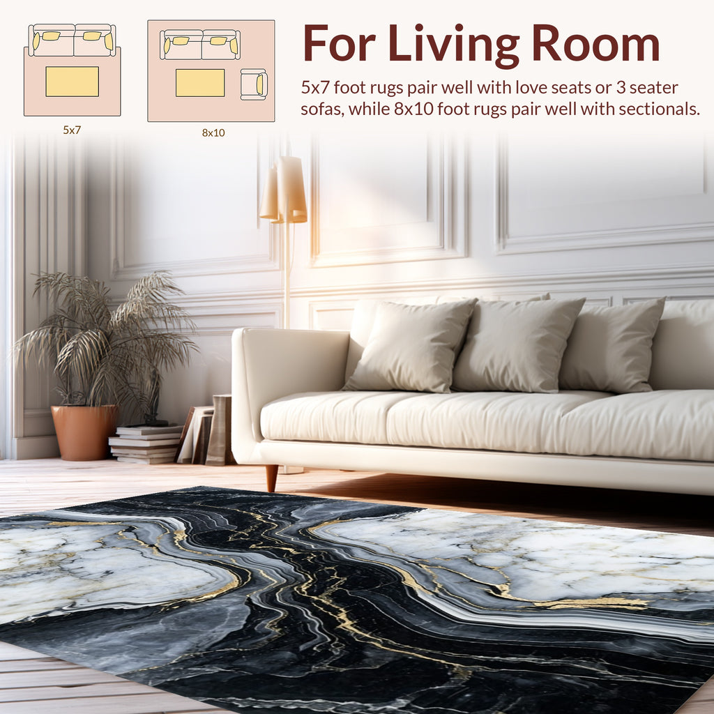 Abstract Gold Vein Marble Pattern Rug