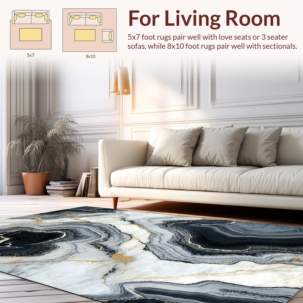 Abstract Black Gray Gold Veined Rug