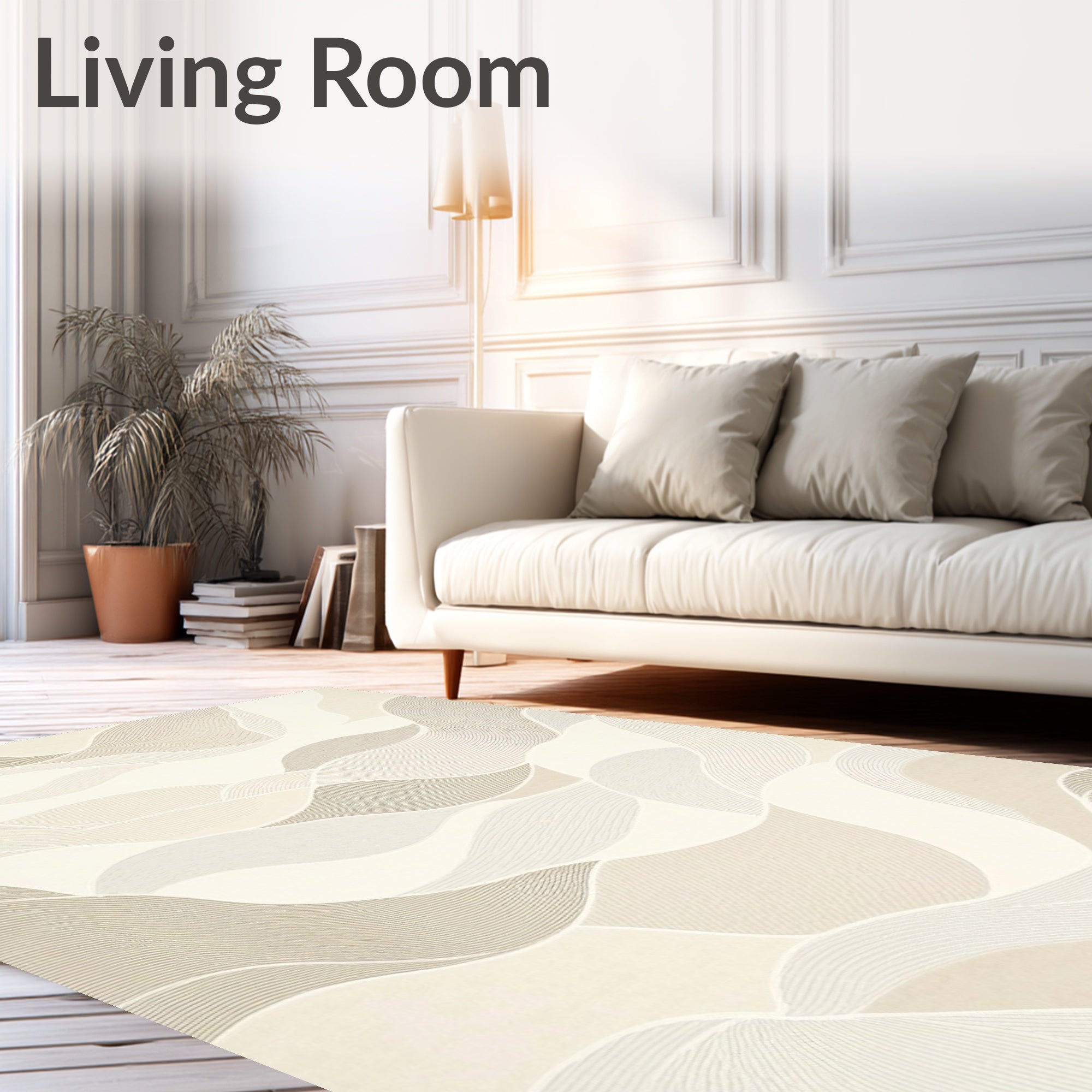 Abstract Beige Flowing Waves Rug