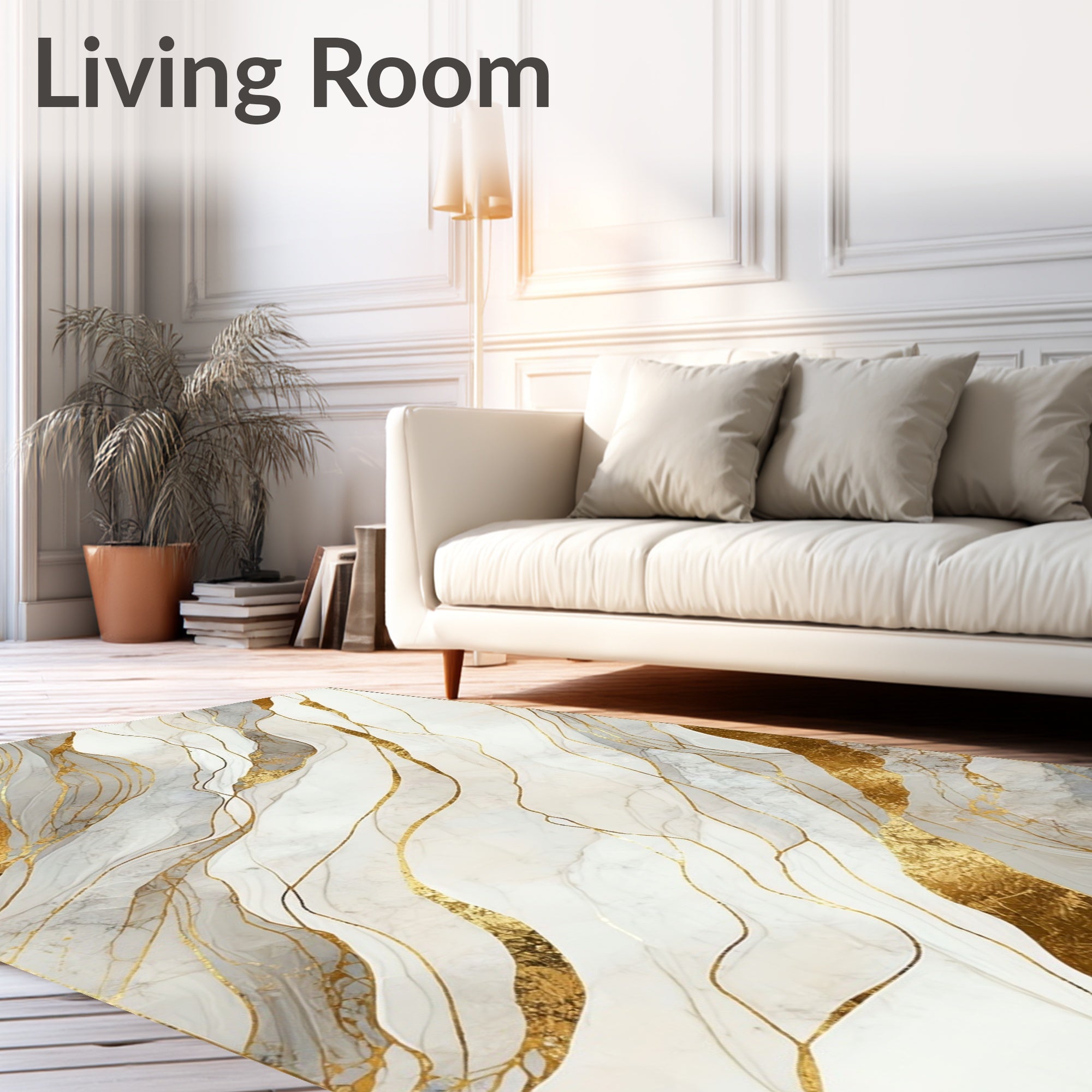 Abstract Gold Swirl Marble Pattern Rug