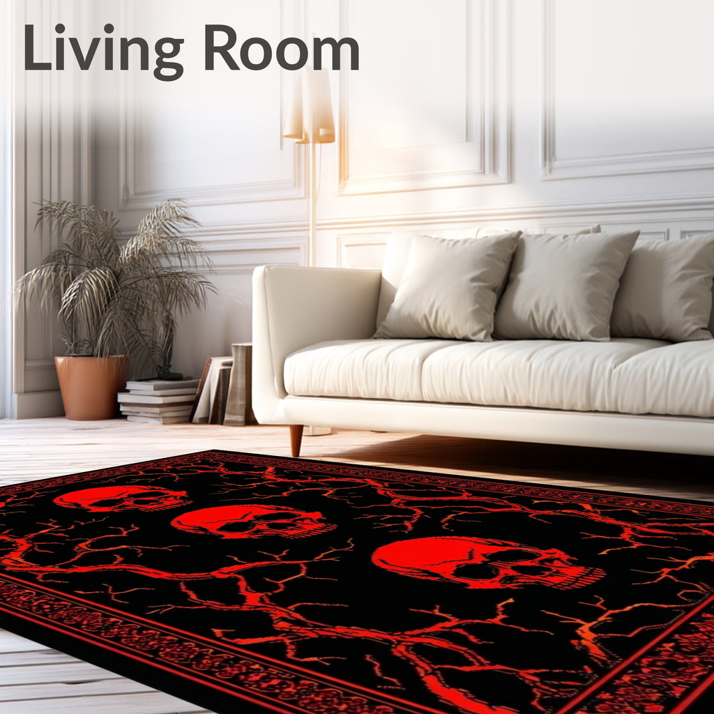 3 Red Skulls Thorny Gothic Rug