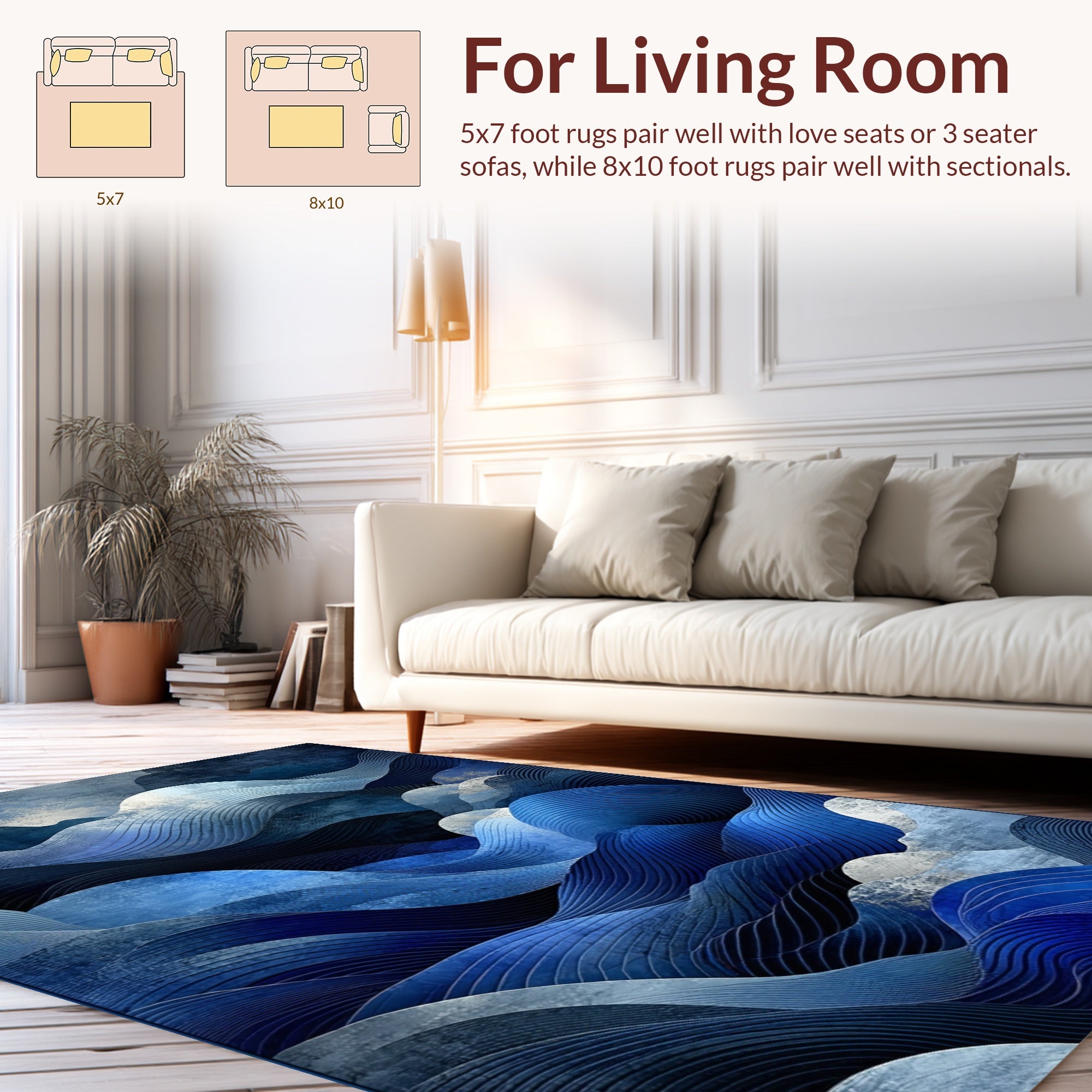 Abstract Blue Wavy Layers Rug