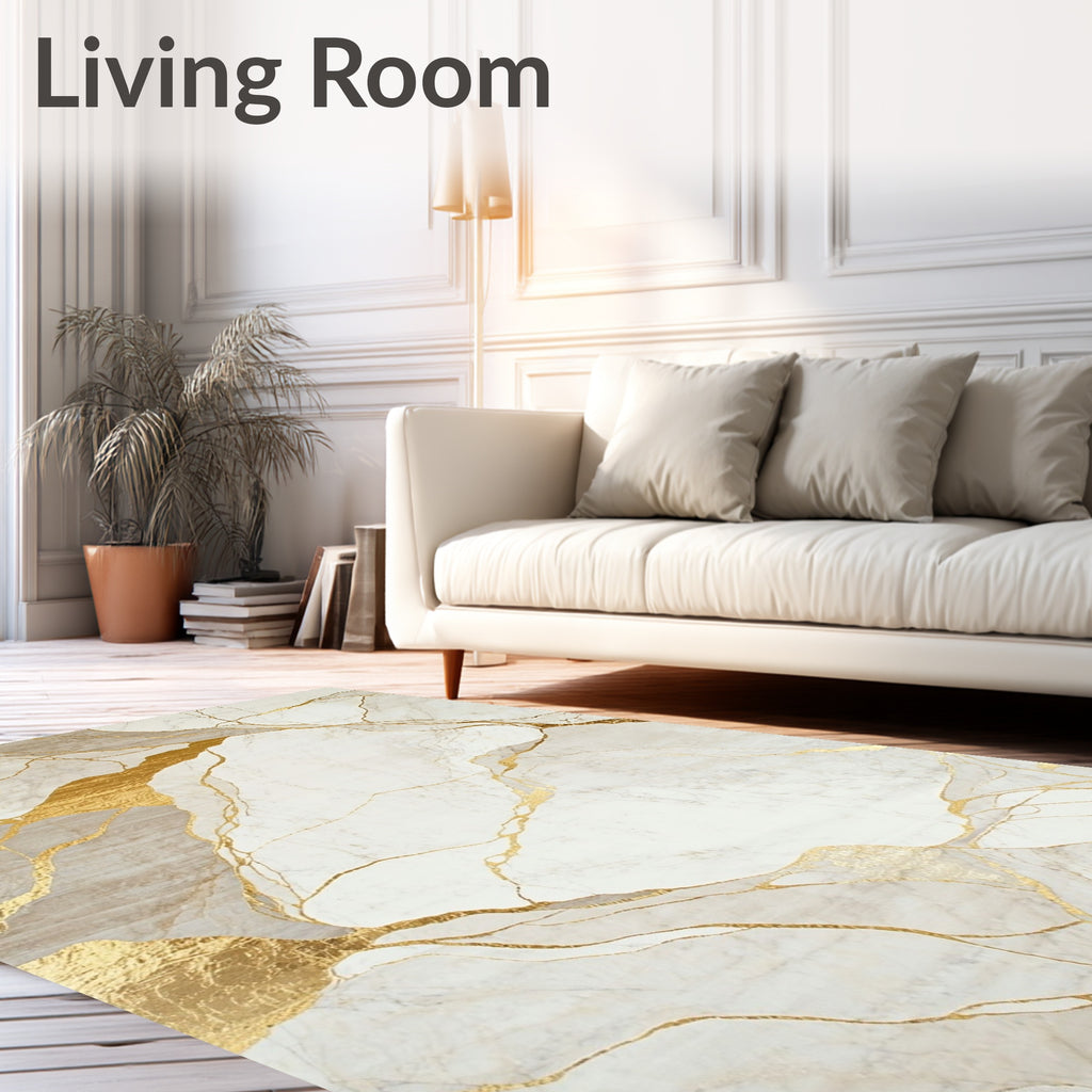 Abstract Gold Vein Marble Pattern Rug