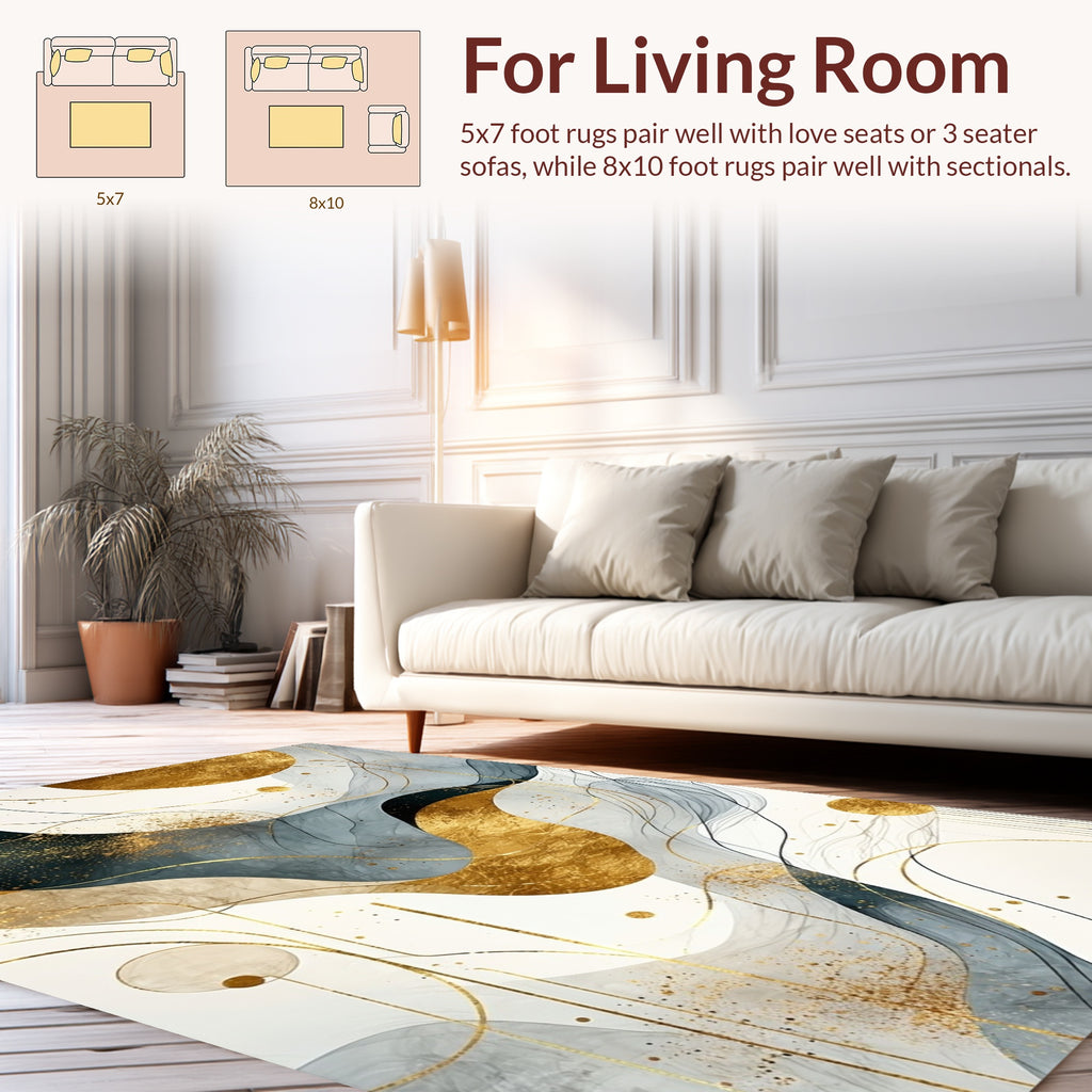 Abstract Gold Teal Wavy Lines Rug