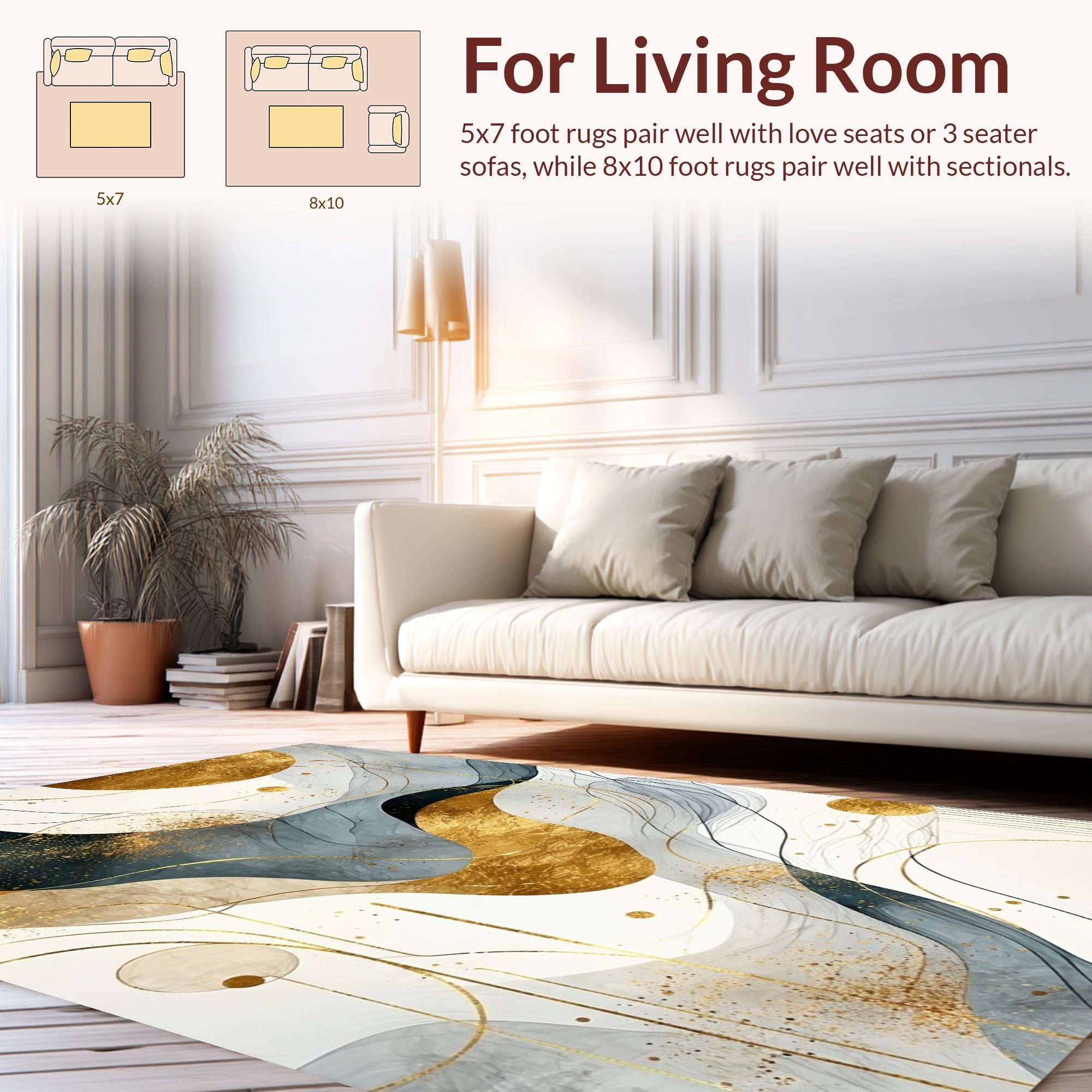 Abstract Gold Teal Wavy Lines Rug