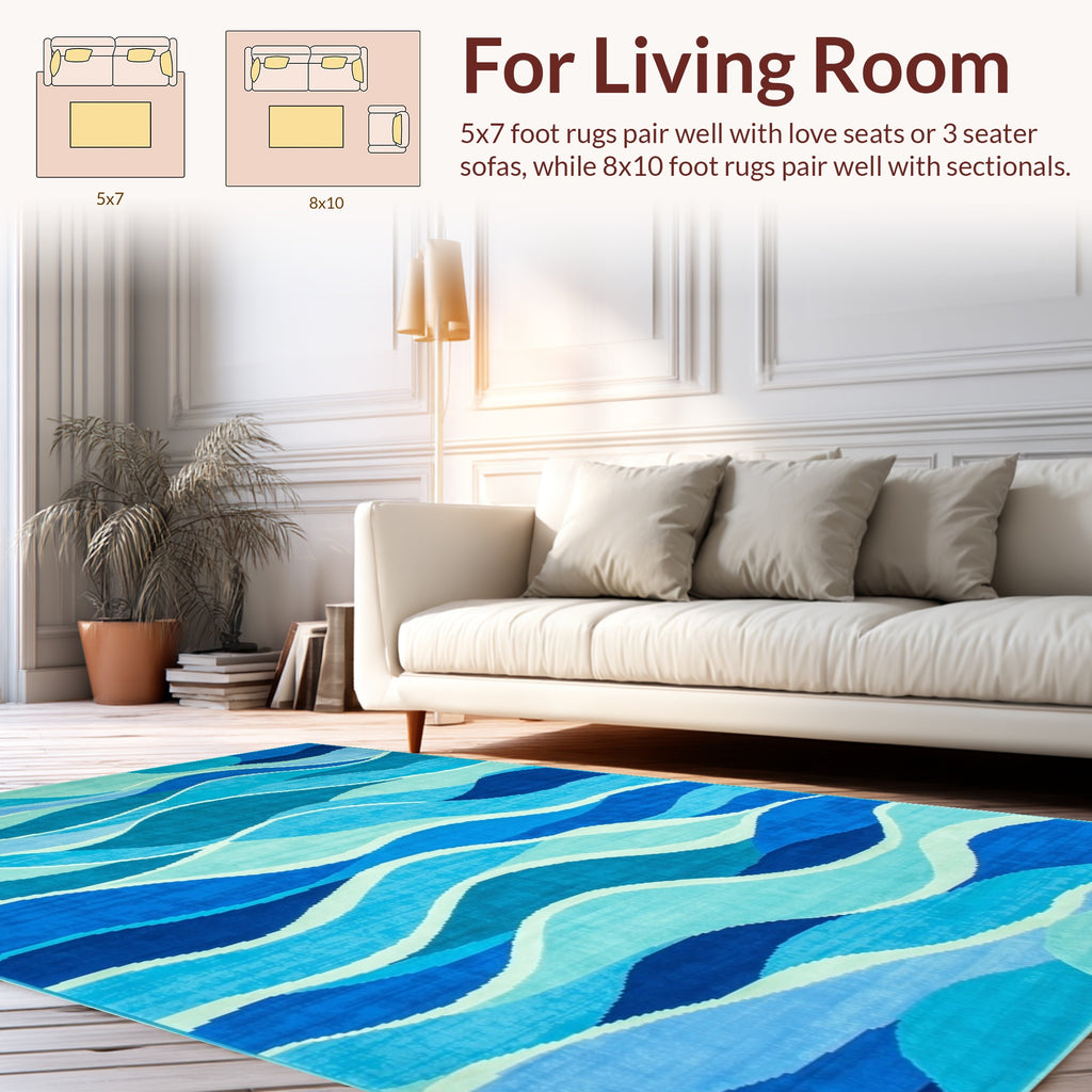 Abstract Blue Wave Layers Rug