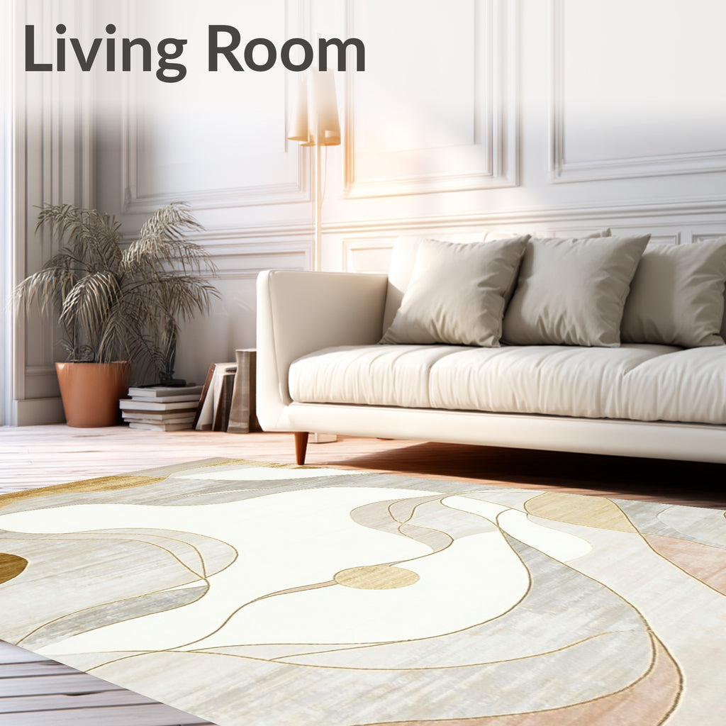 Abstract Golden Gray Waves Rug