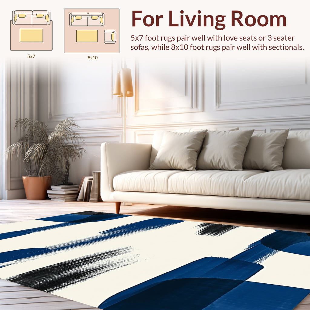 Abstract Brush Strokes Blue Black Rug