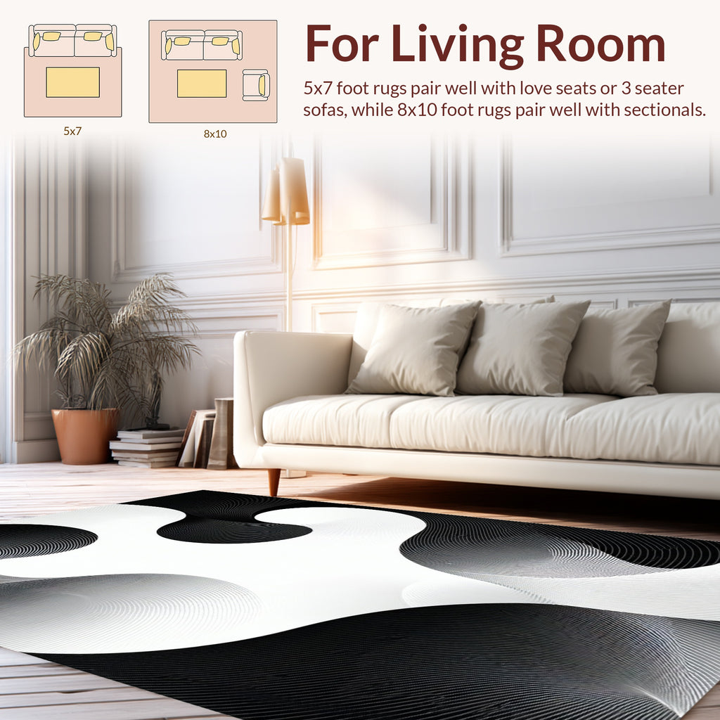 Abstract Black White Wavy Swirls Rug