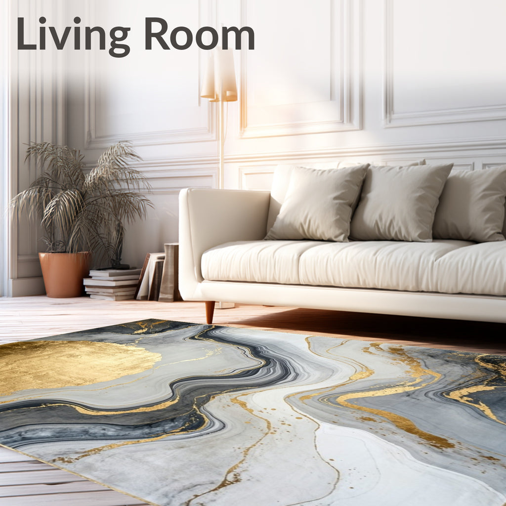 Abstract Gold Grey Swirl Design Rug